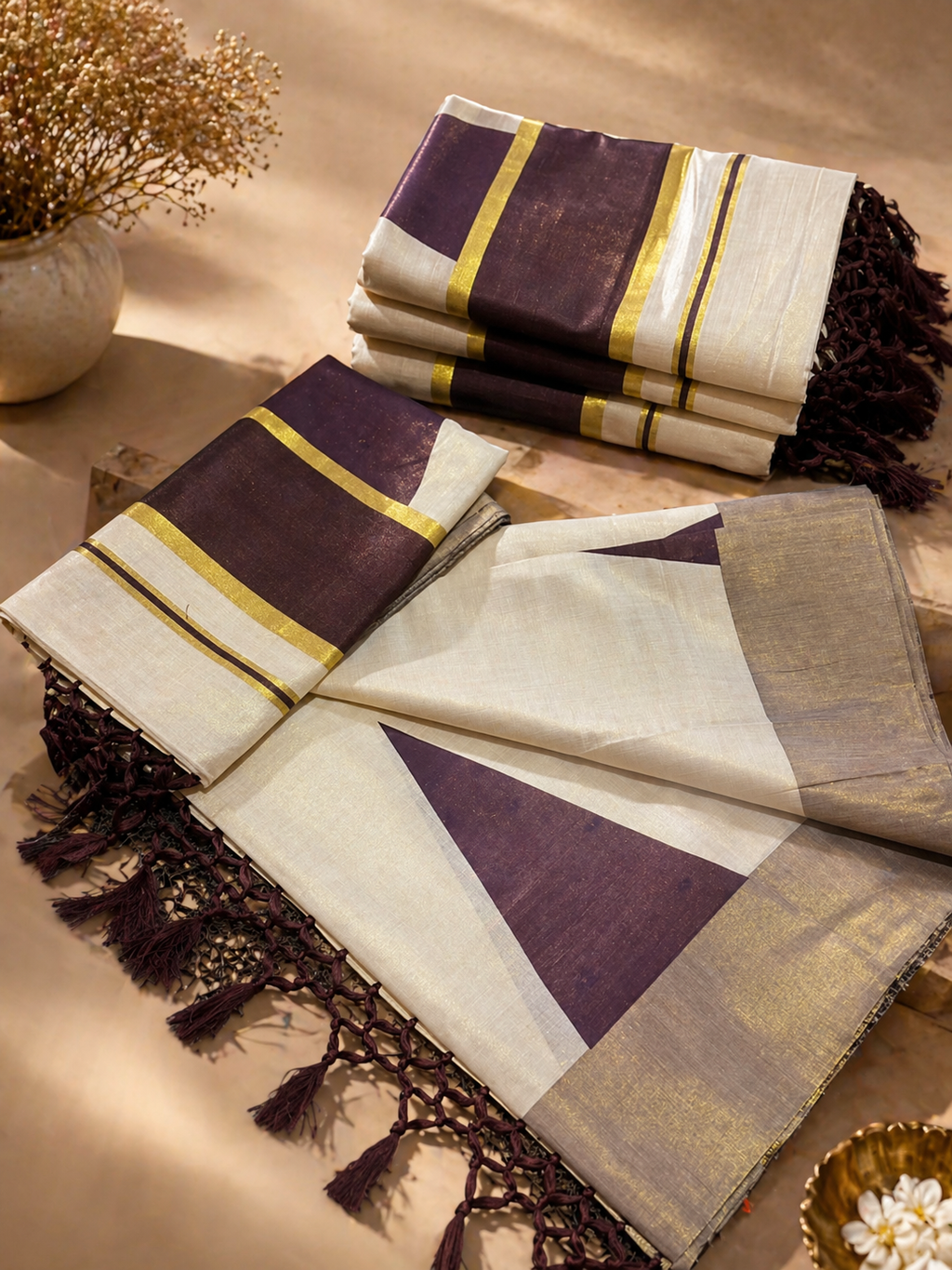 Coffee Brown Temple Tissue Saree