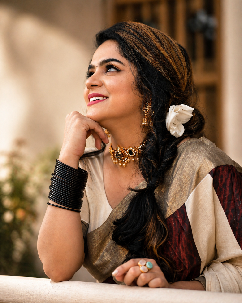 Coffee Brown Temple Tissue Saree
