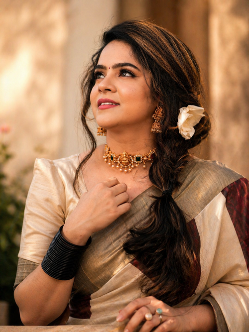 Coffee Brown Temple Tissue Saree