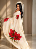 Red Blossom™ Pure Cotton Digital Printed Saree | Premium Cotton Saree for Women | Elegant Floral Saree