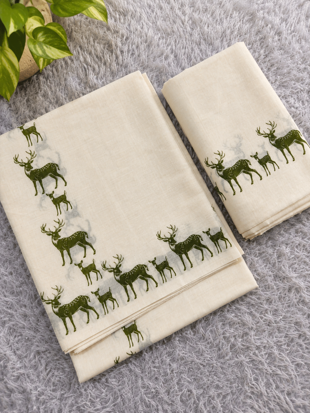 DEER – Printed Cotton Set Mundu 🦌✨