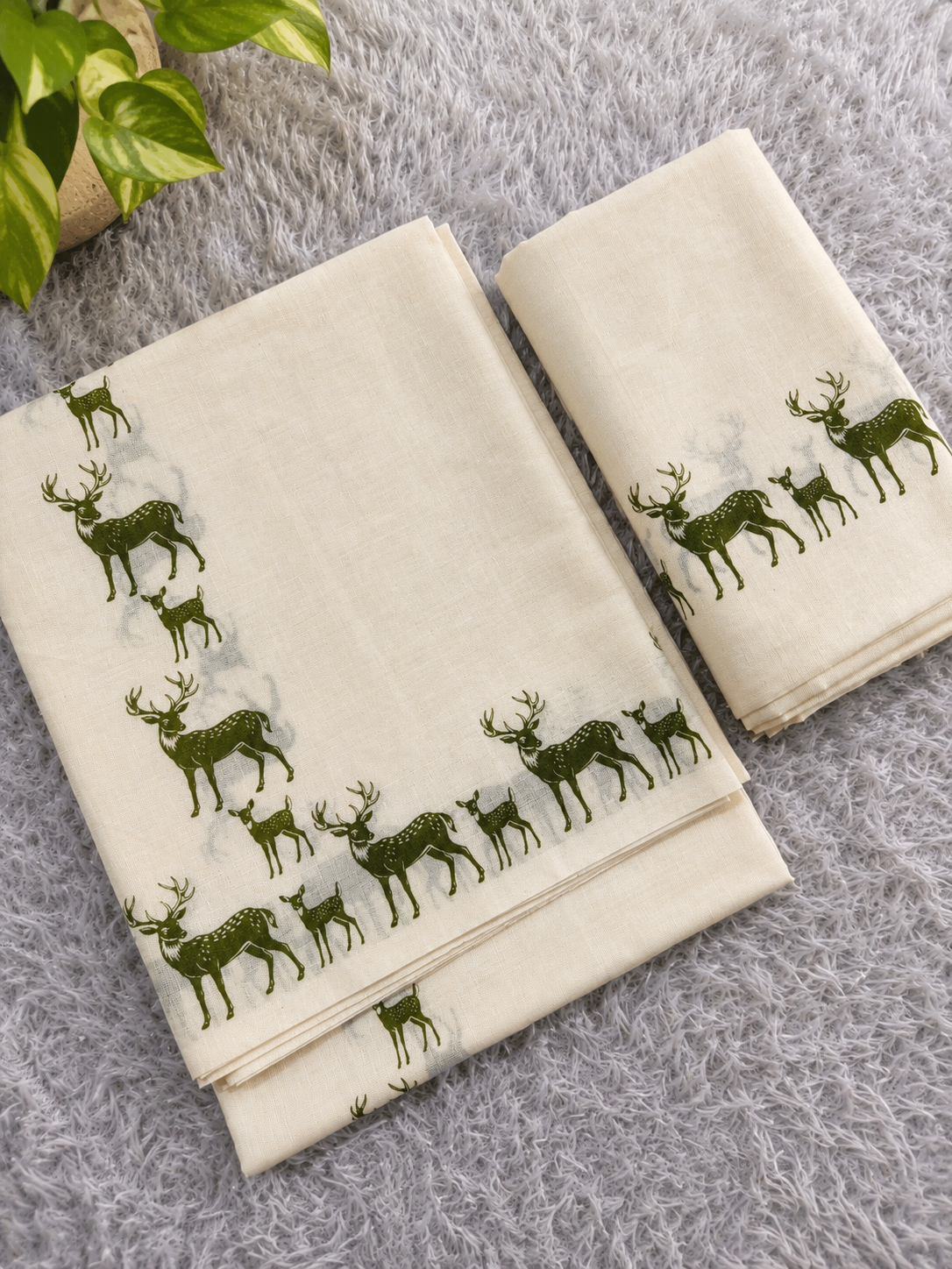 DEER – Printed Cotton Set Mundu 🦌✨