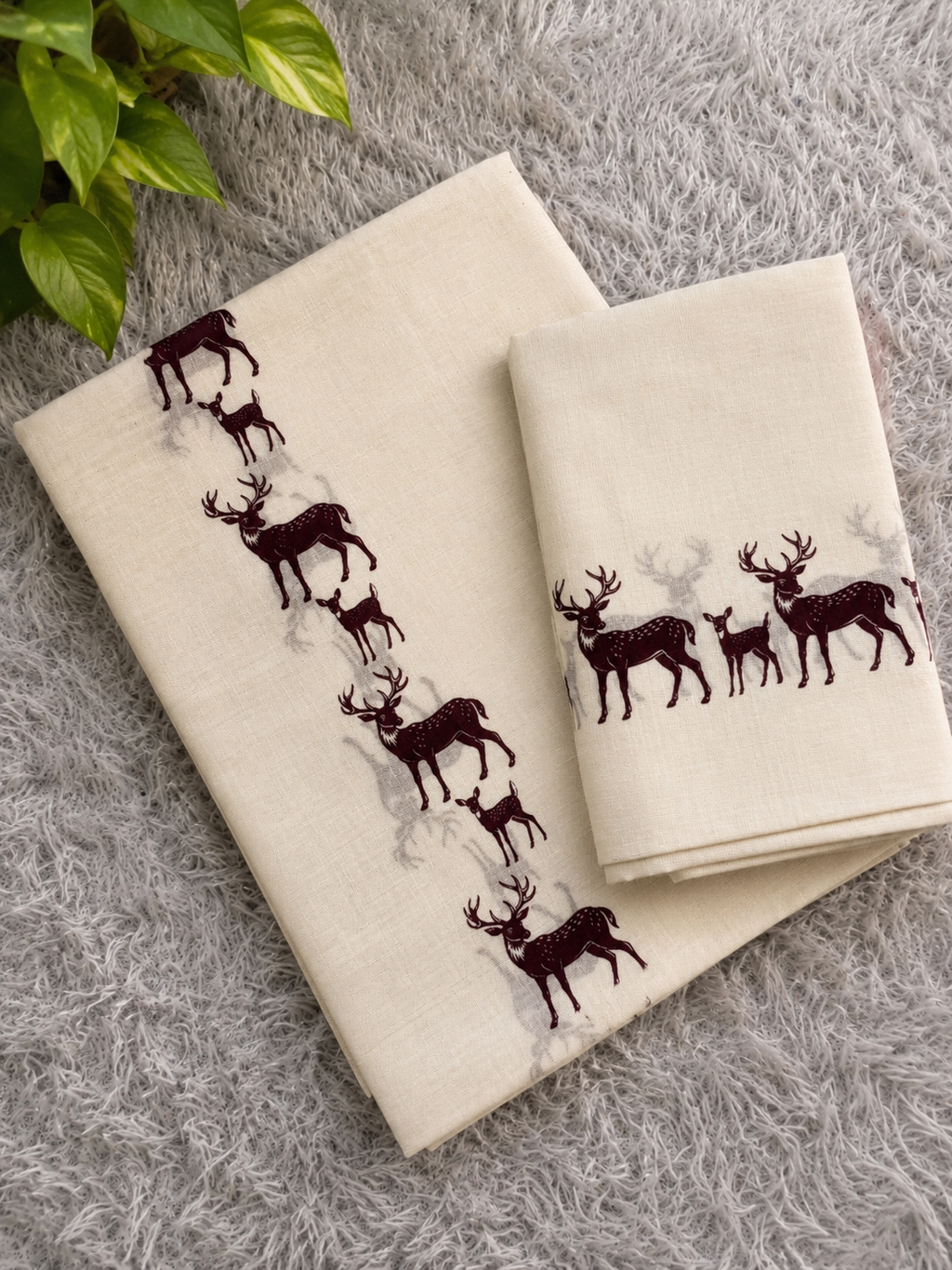 DEER – Printed Cotton Set Mundu 🦌✨