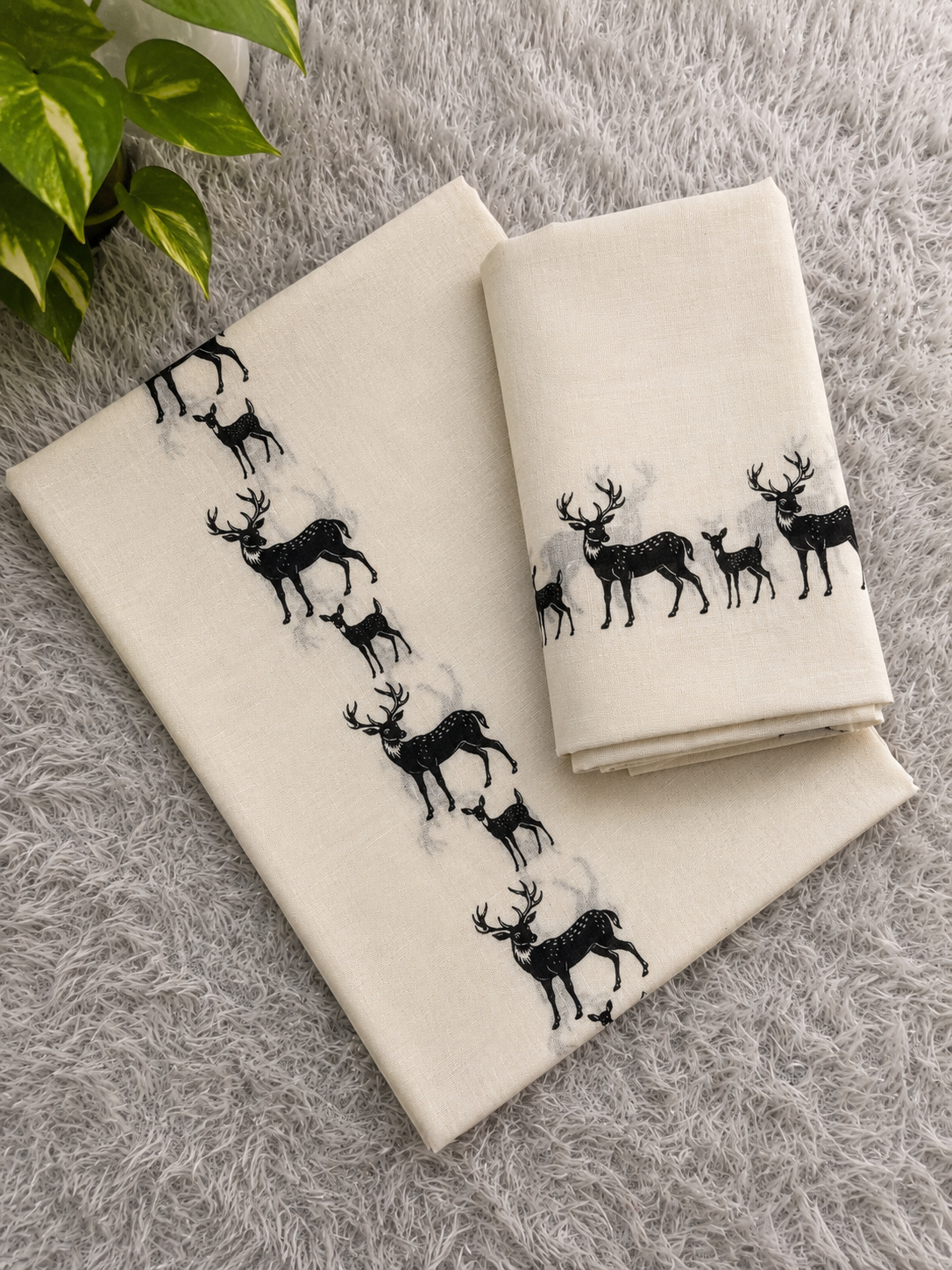 DEER – Printed Cotton Set Mundu 🦌✨