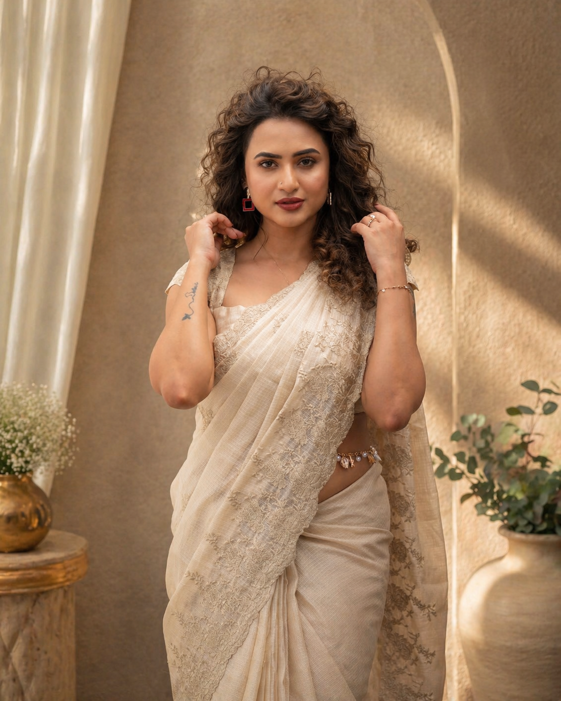 LUXE Organza Embroidered Saree with Scallop Work