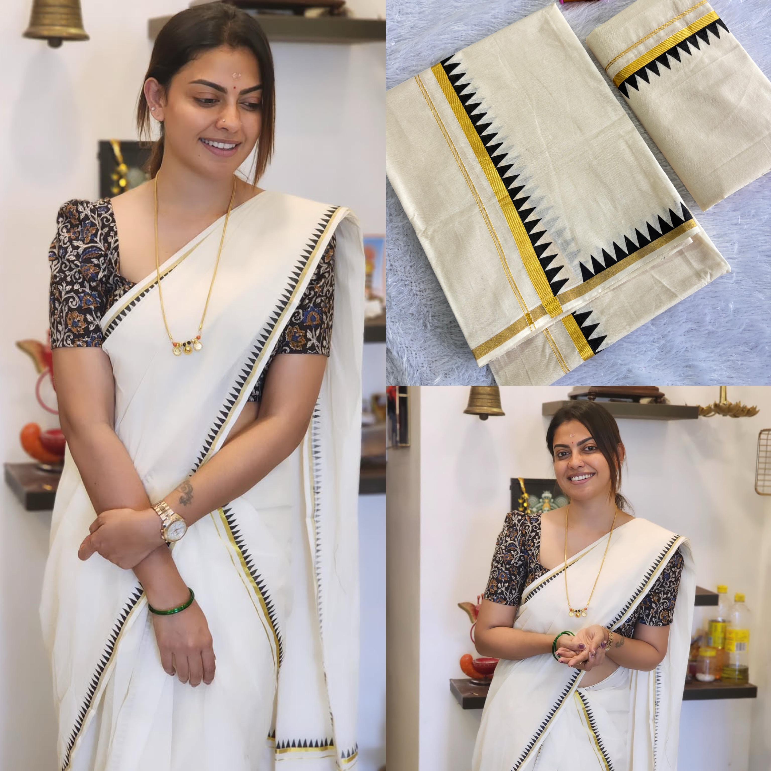 Premium Temple Design Cotton Set Mundu 2.80