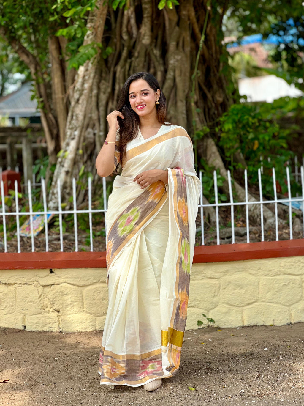 Pochampally Border Kerala Cotton Saree