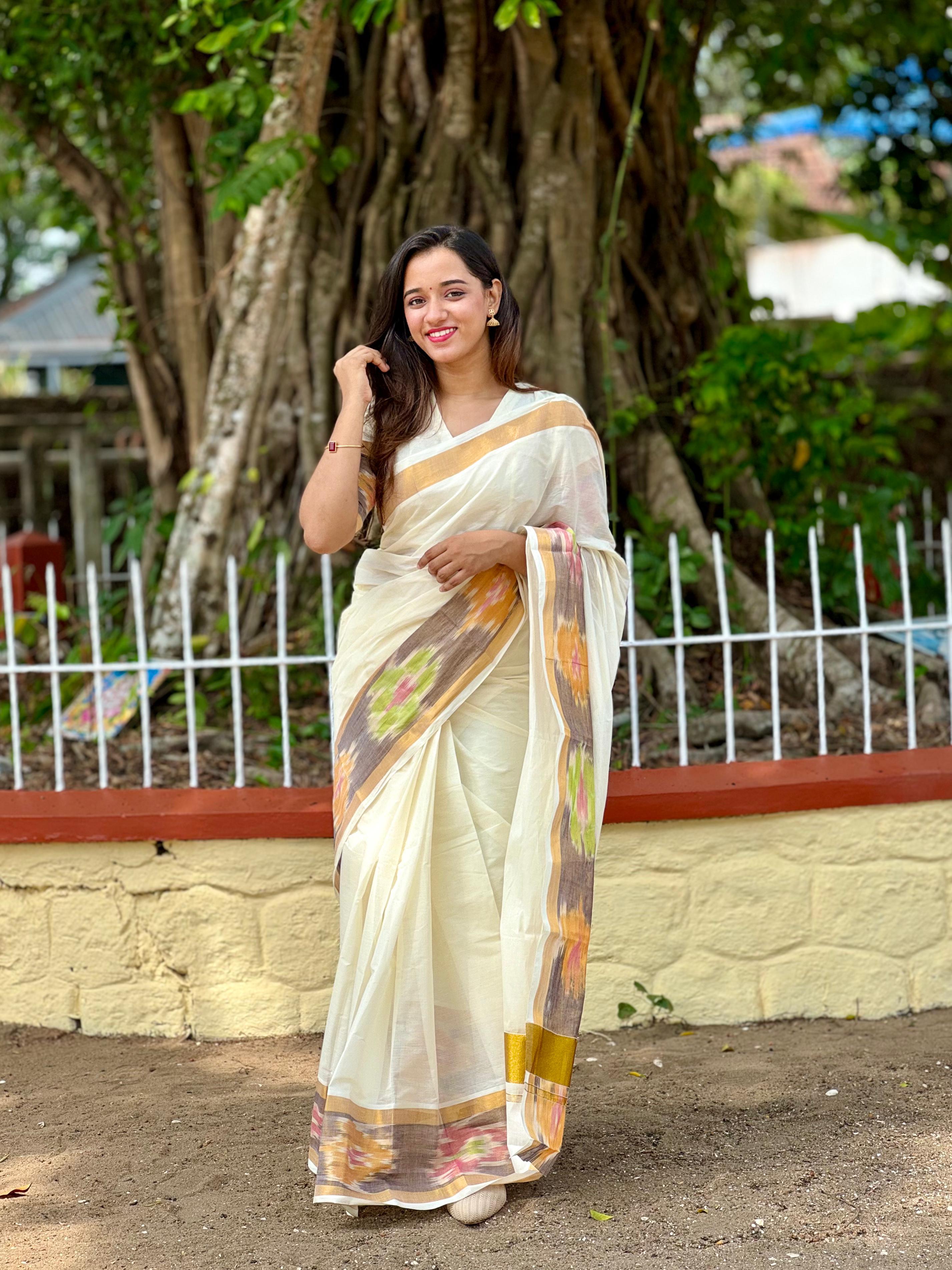 Pochampally Border Kerala Cotton Saree