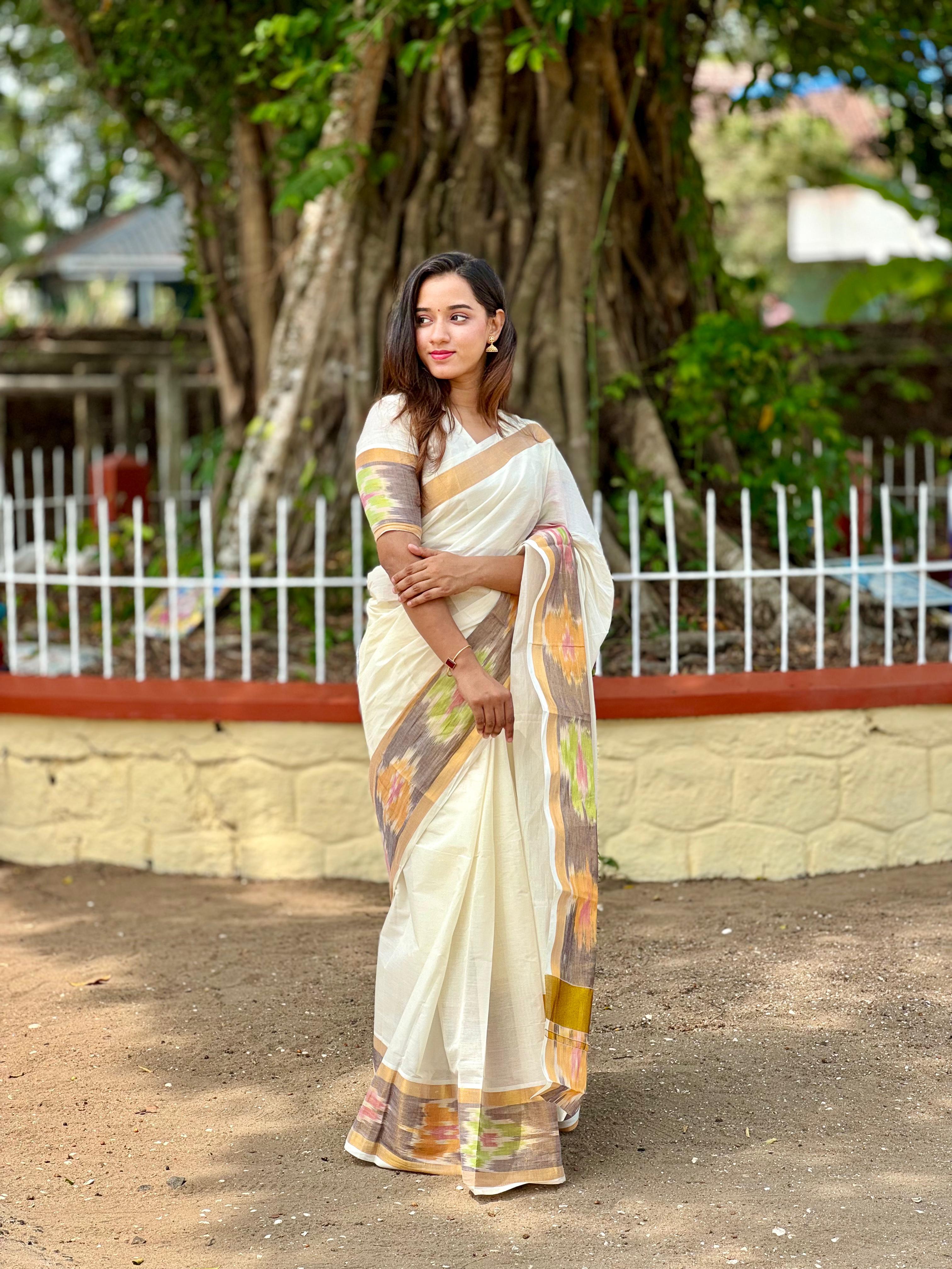 Pochampally Border Kerala Cotton Saree