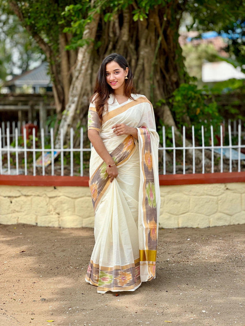 Pochampally Border Kerala Cotton Saree