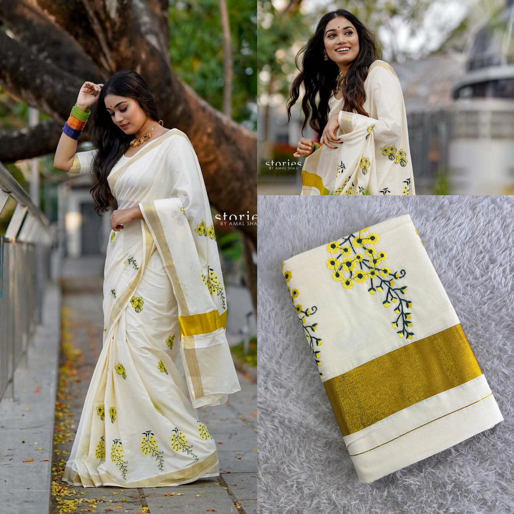 Kannikonna Embro Cotton Saree