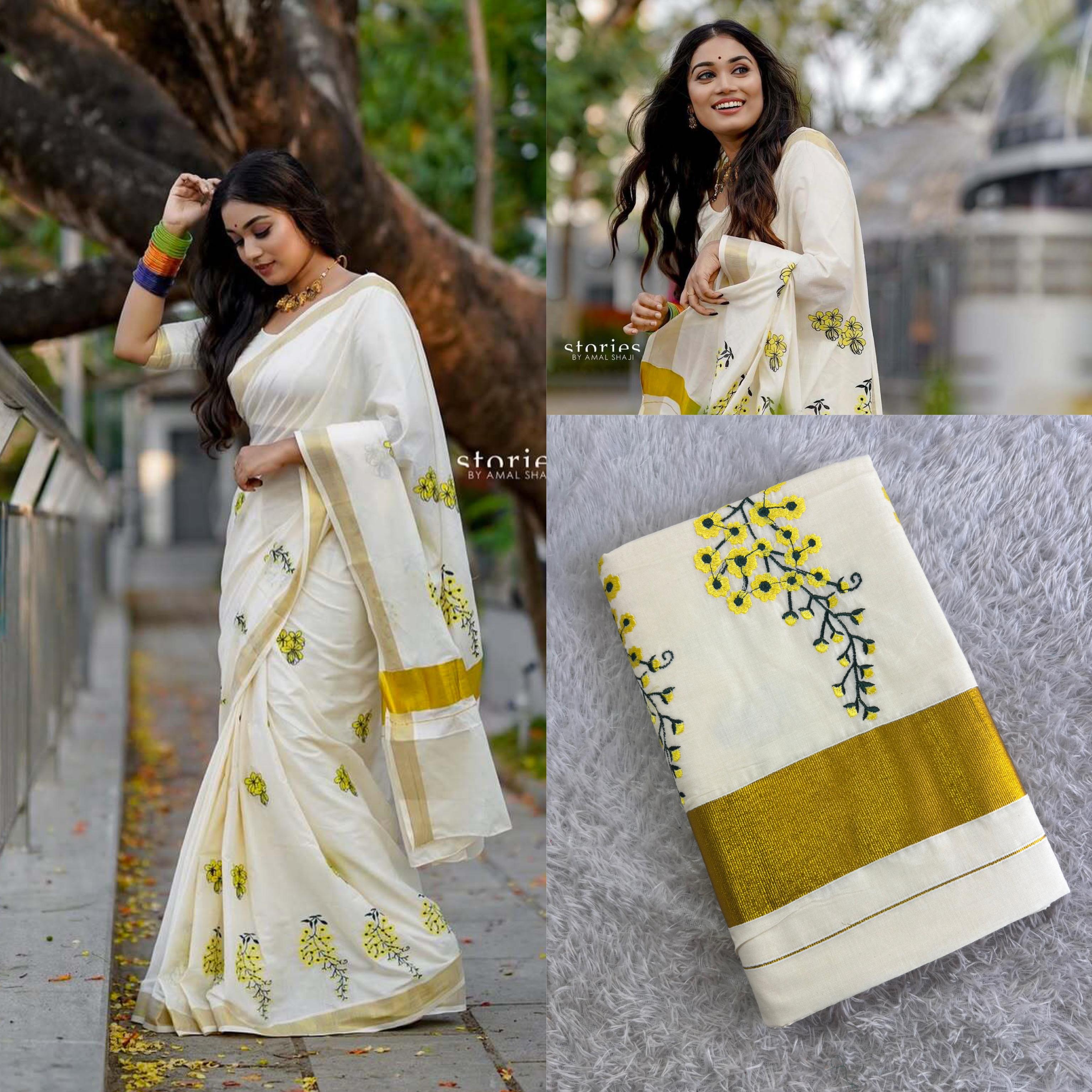 Kannikonna Embro Cotton Saree
