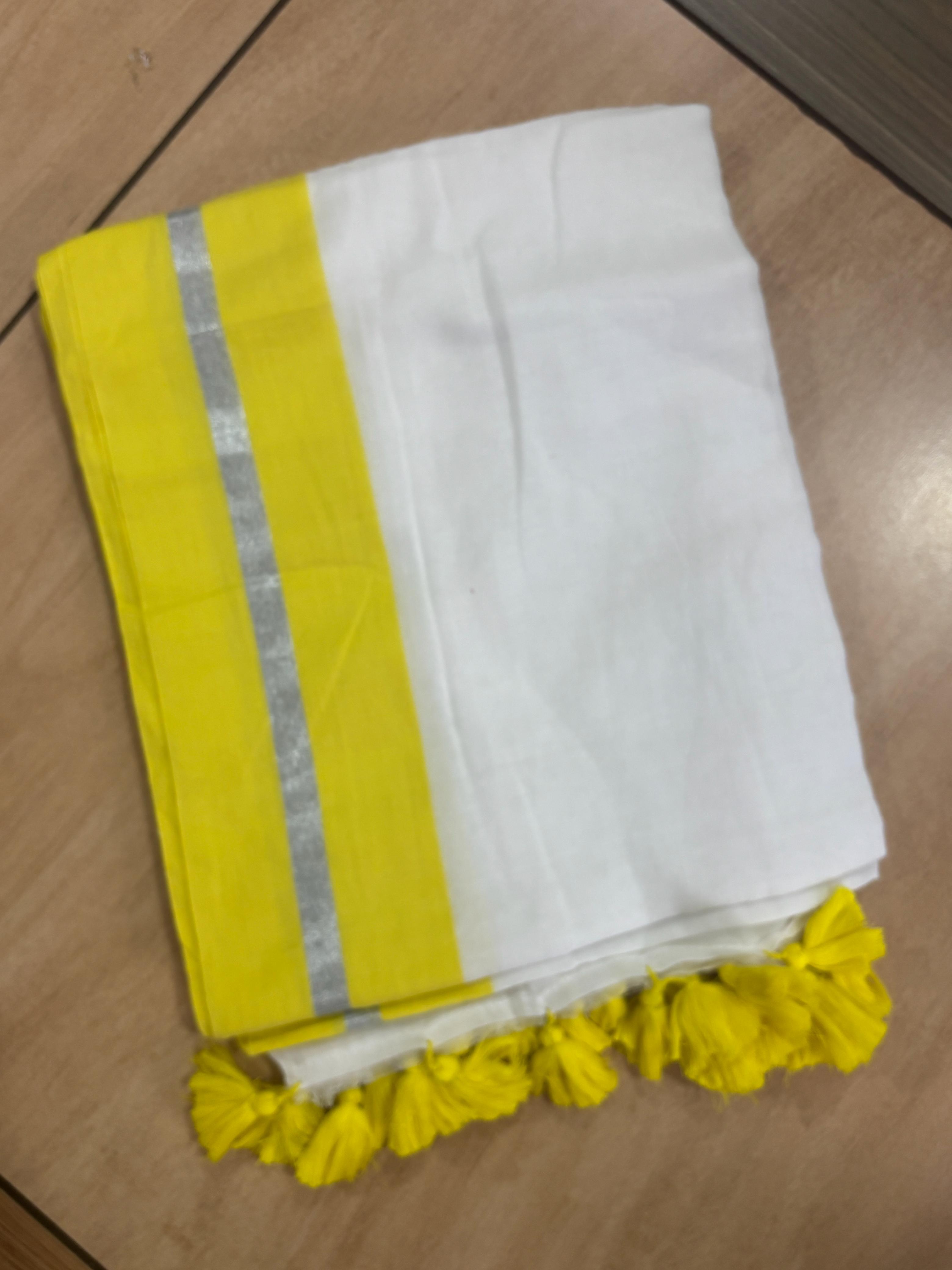 Yellow Silver Mul Mul Saree