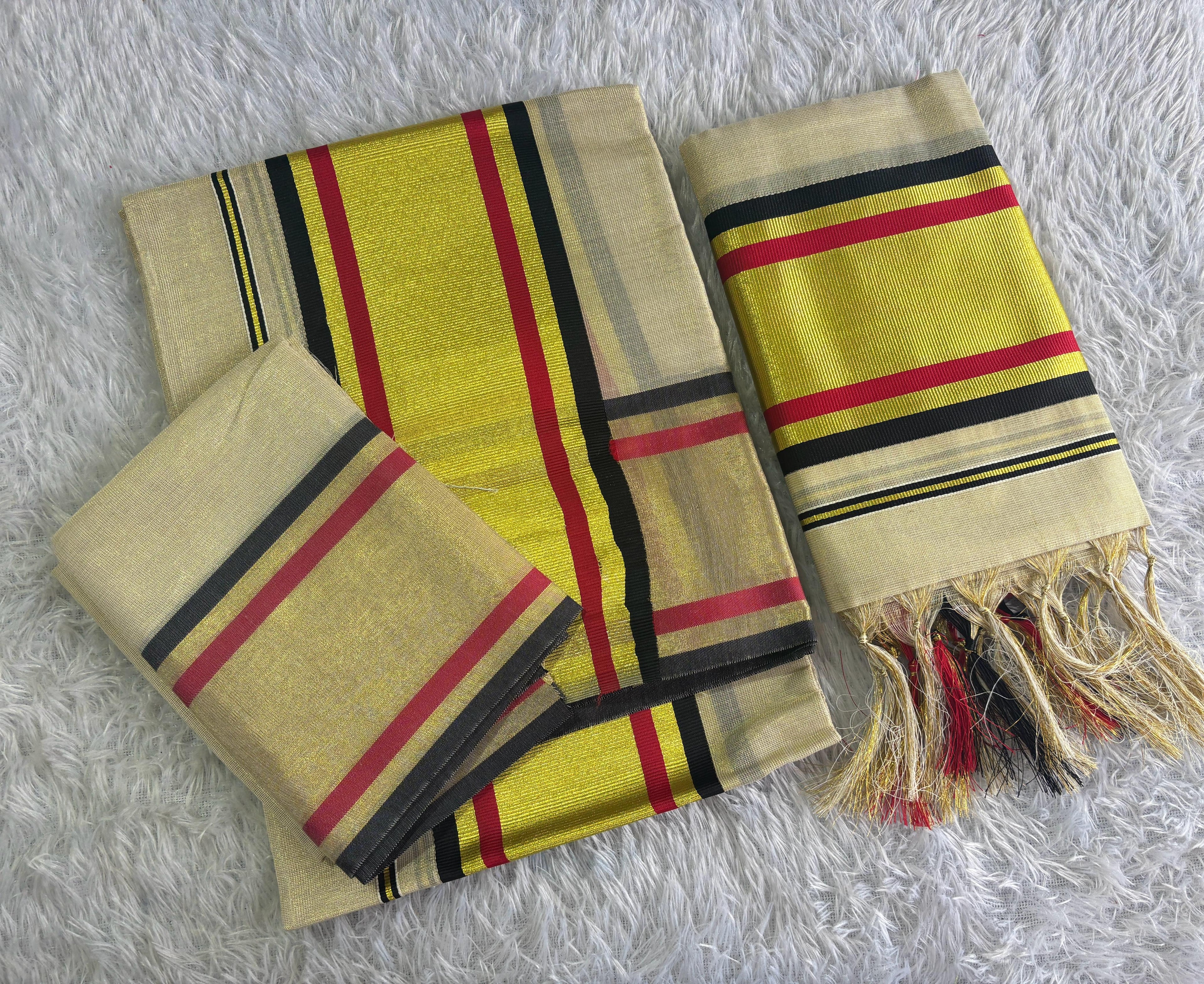 Nilambari : Premium Handloom Replica Tissue Set Mundu