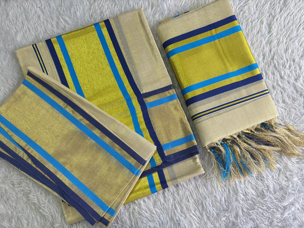 Nilambari : Premium Handloom Replica Tissue Set Mundu