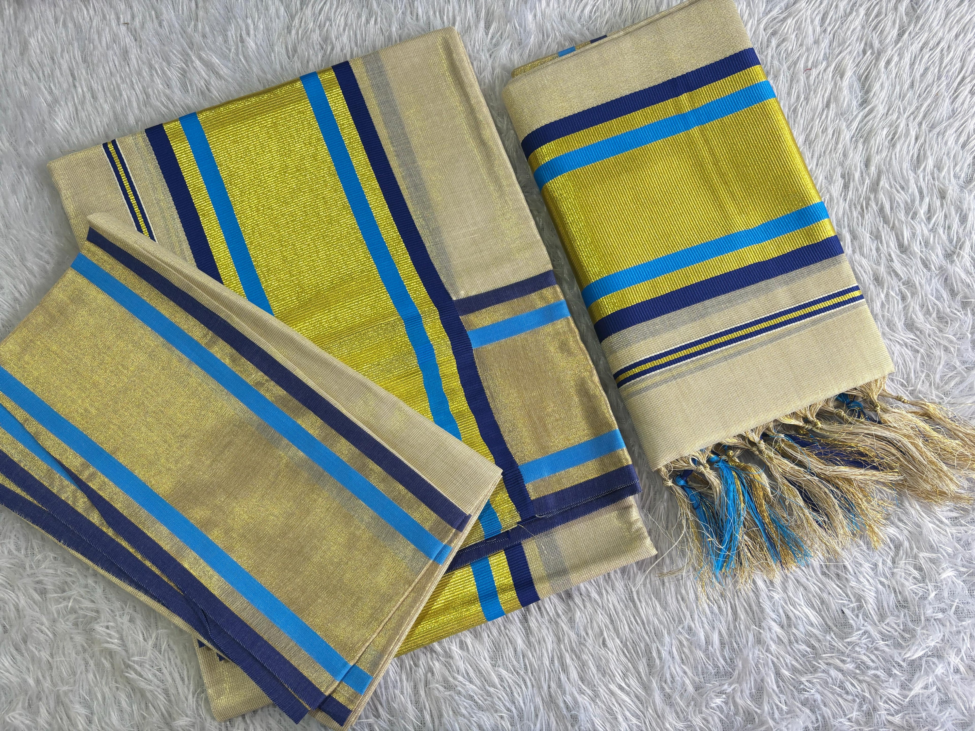 Nilambari : Premium Handloom Replica Tissue Set Mundu