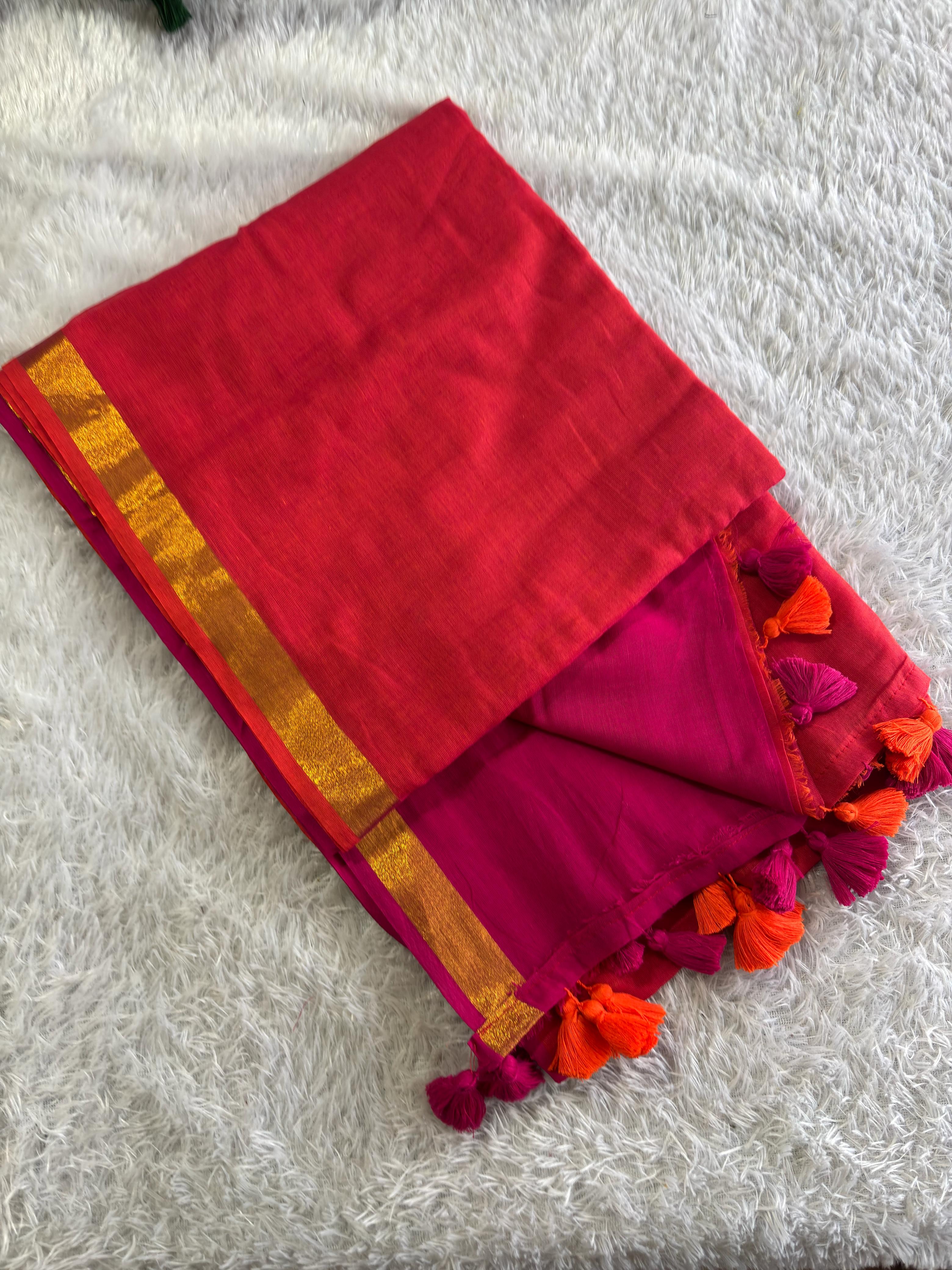 Double Colour Mul Cotton Saree