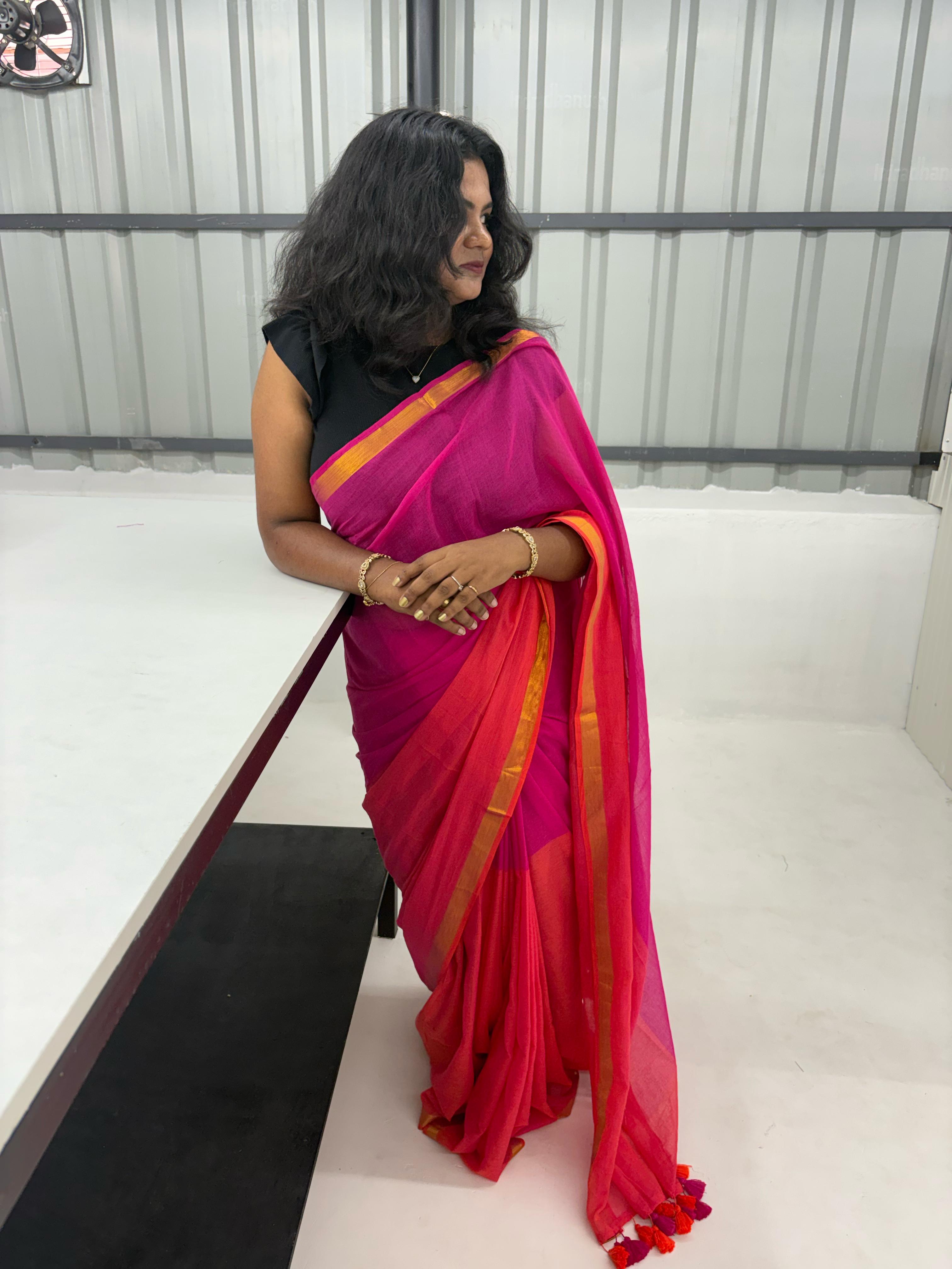 Double Colour Mul Cotton Saree