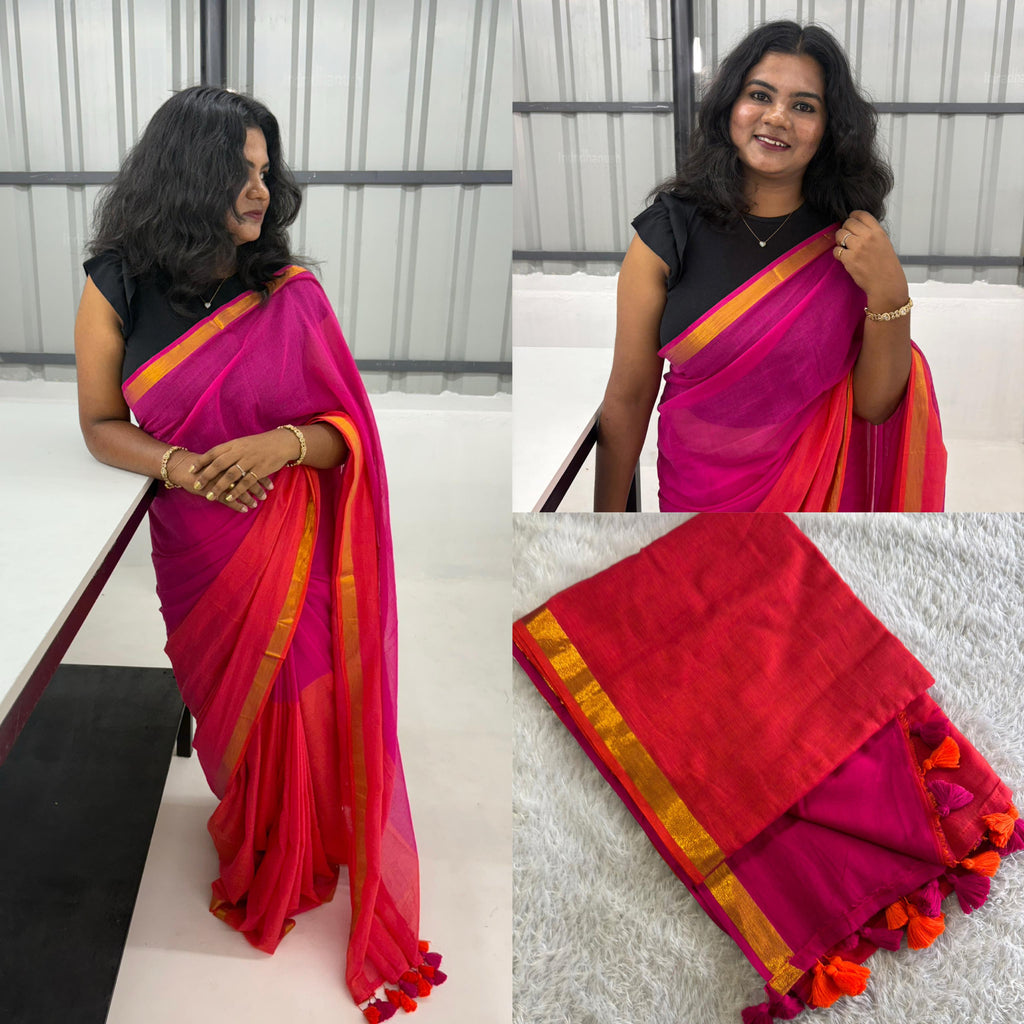 Double Colour Mul Cotton Saree