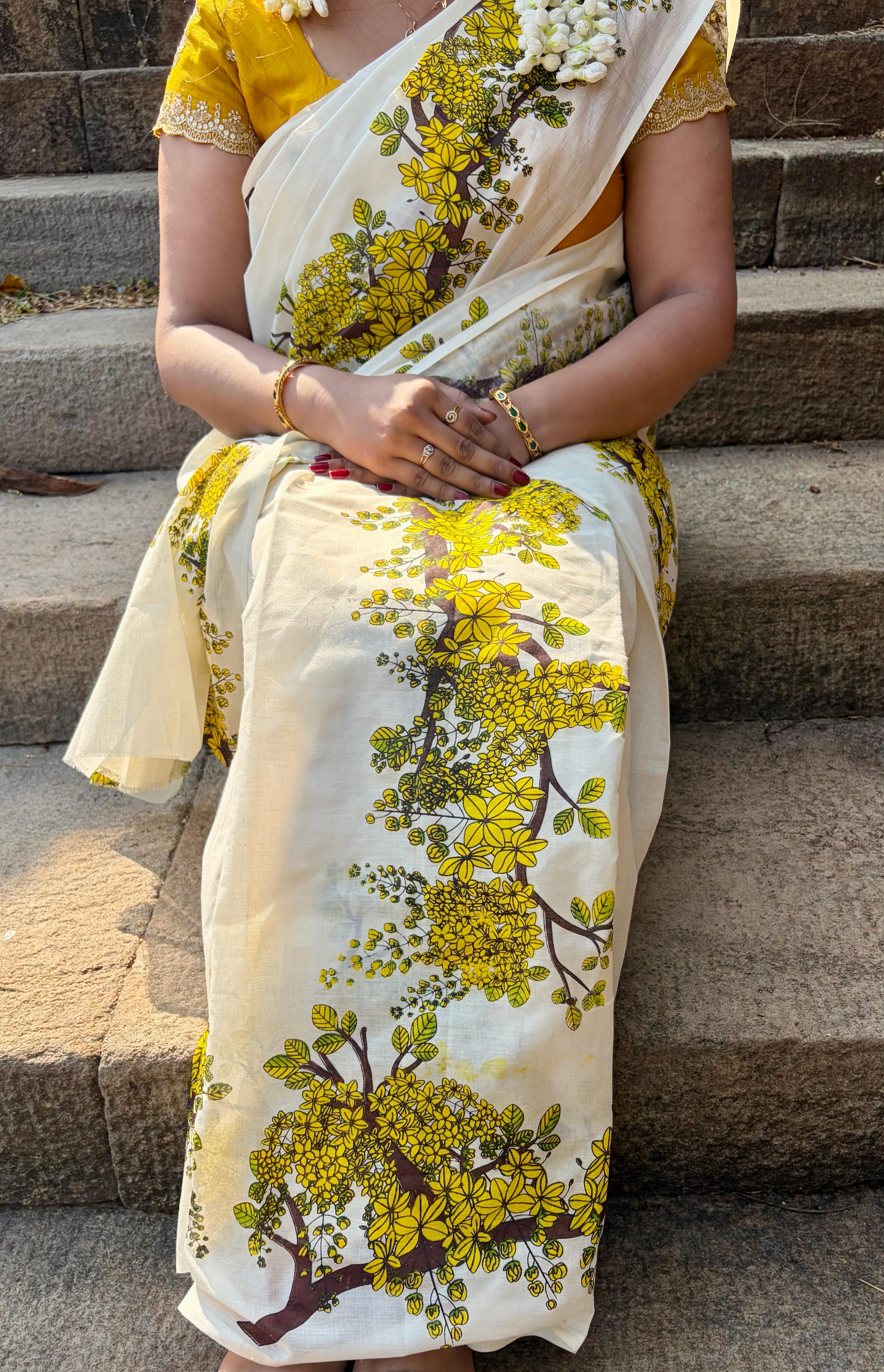 Kannikonna: kanikonna flower printed Cotton Setmundu
