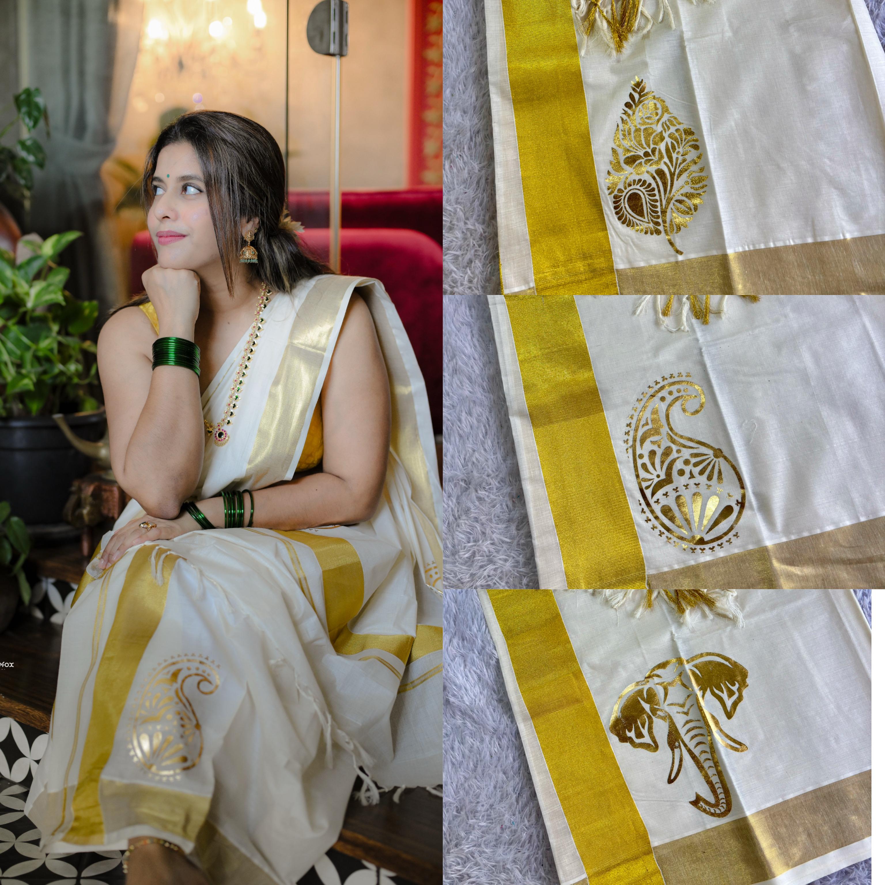 Swarnam Golden Foil Kasavu Set Mundu