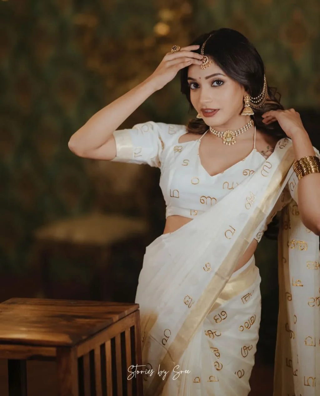 Malayalam Akshara Mala embroidered cotton saree