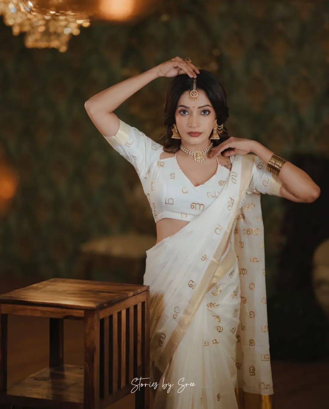 Malayalam Akshara Mala embroidered cotton saree