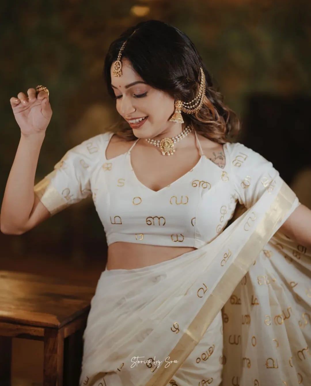 Malayalam Akshara Mala embroidered cotton saree