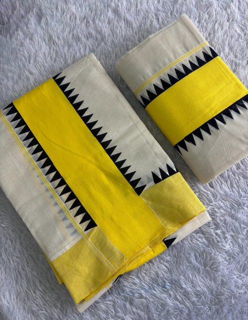 Black and yellow temple design Set mundu