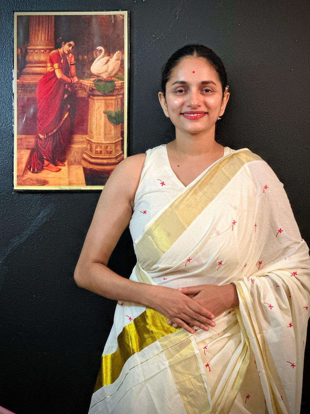 Small Techipoo Embroidered Cotton Saree