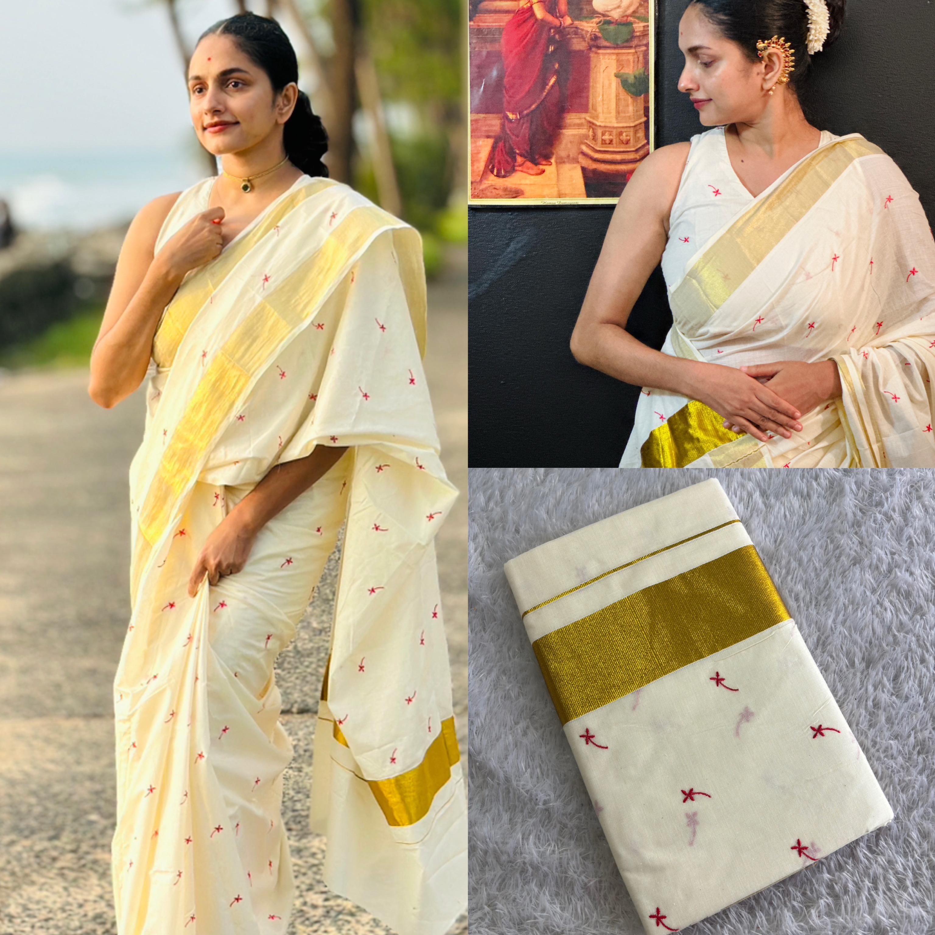 Small Techipoo Embroidered Cotton Saree