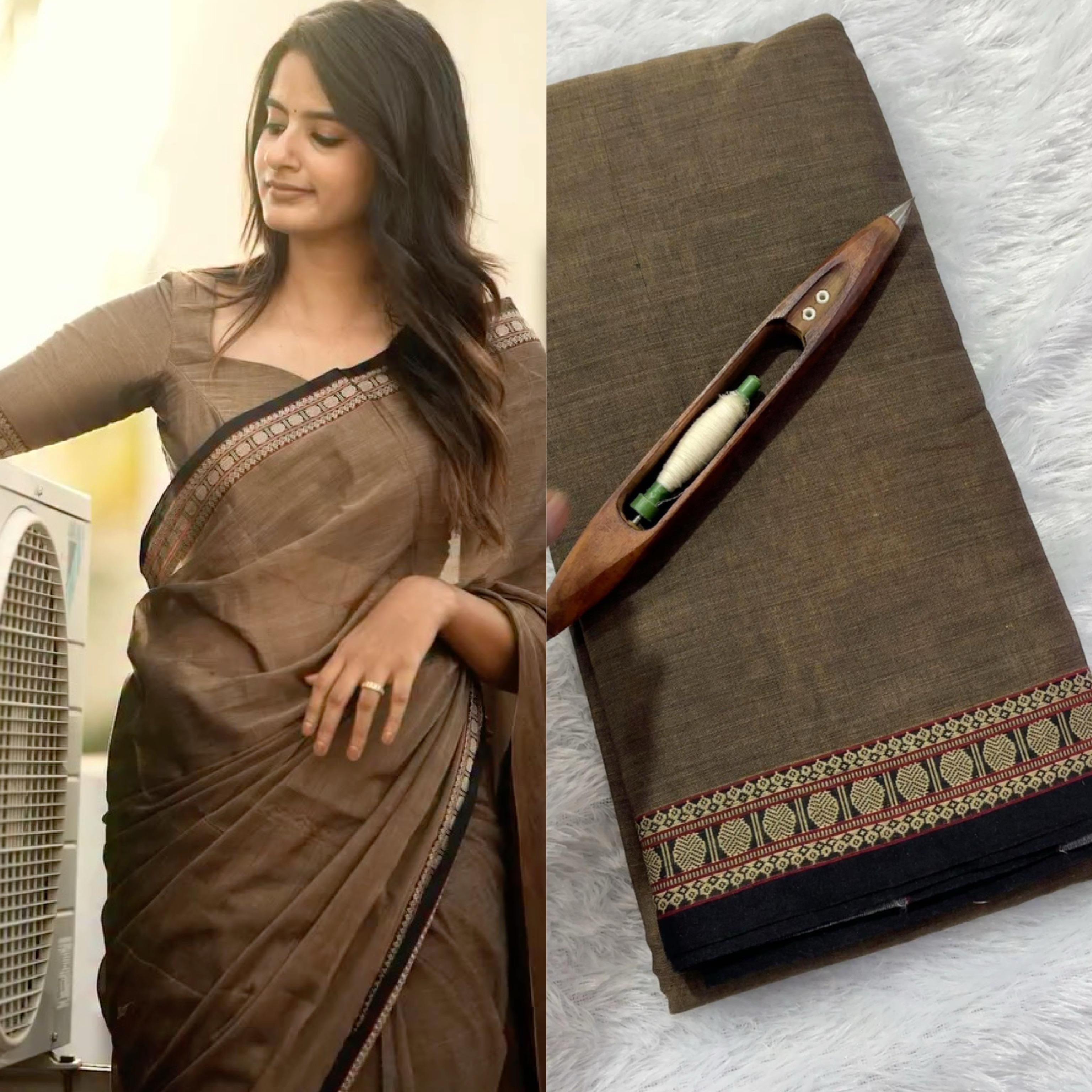 Premium Polka Border Cotton Saree (6.1m)