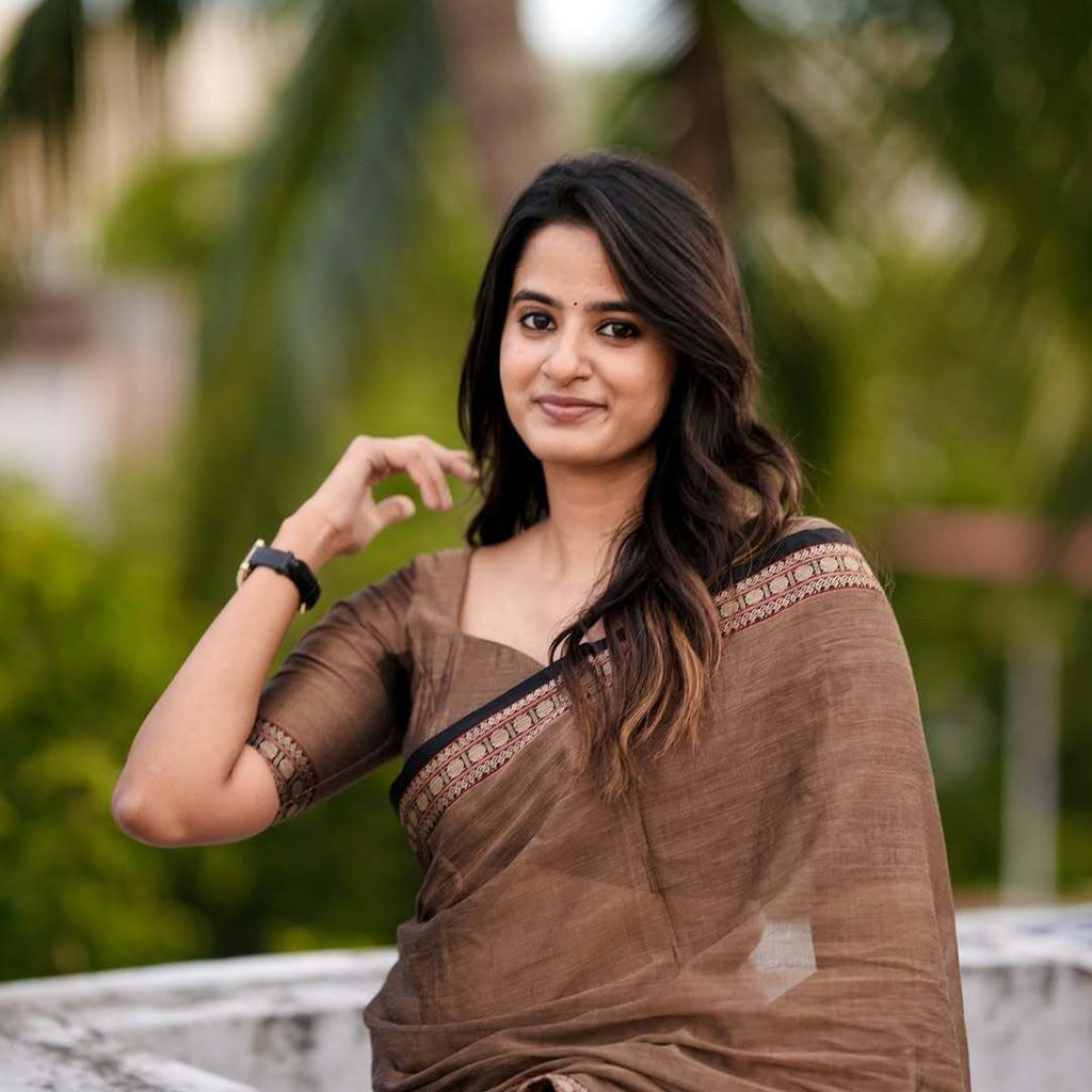 Premium Polka Border Cotton Saree (6.1m)