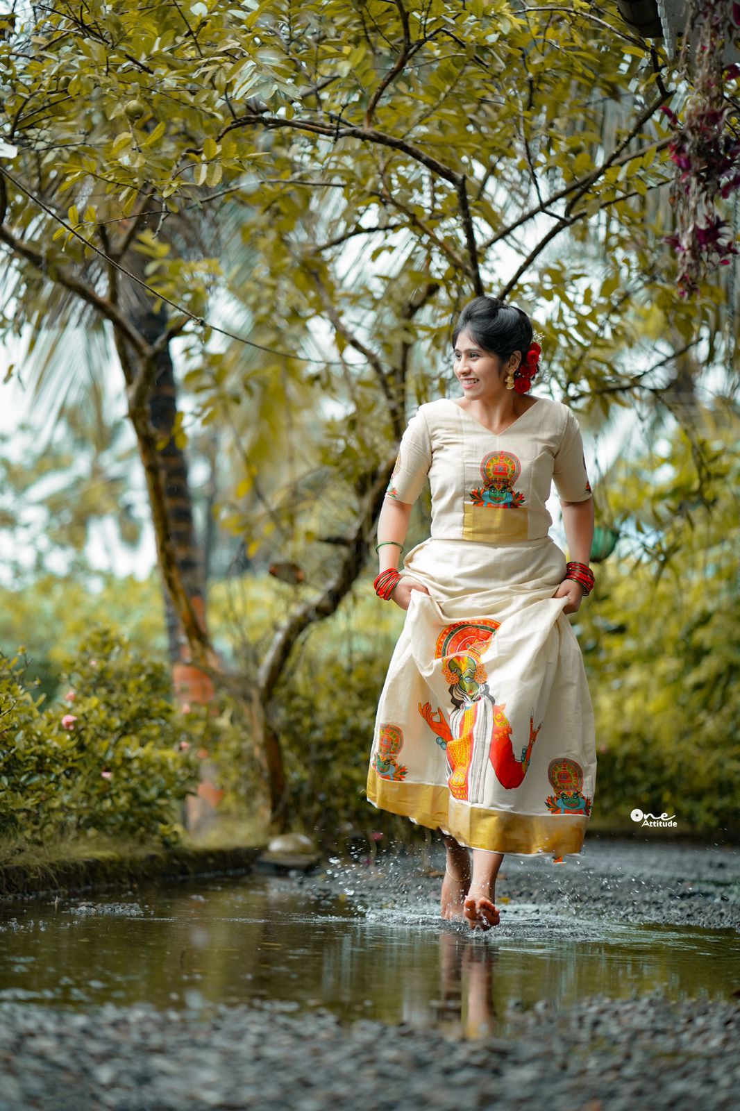 Kathakali Style Golden Tissue Pattu Pavada Material (4m)
