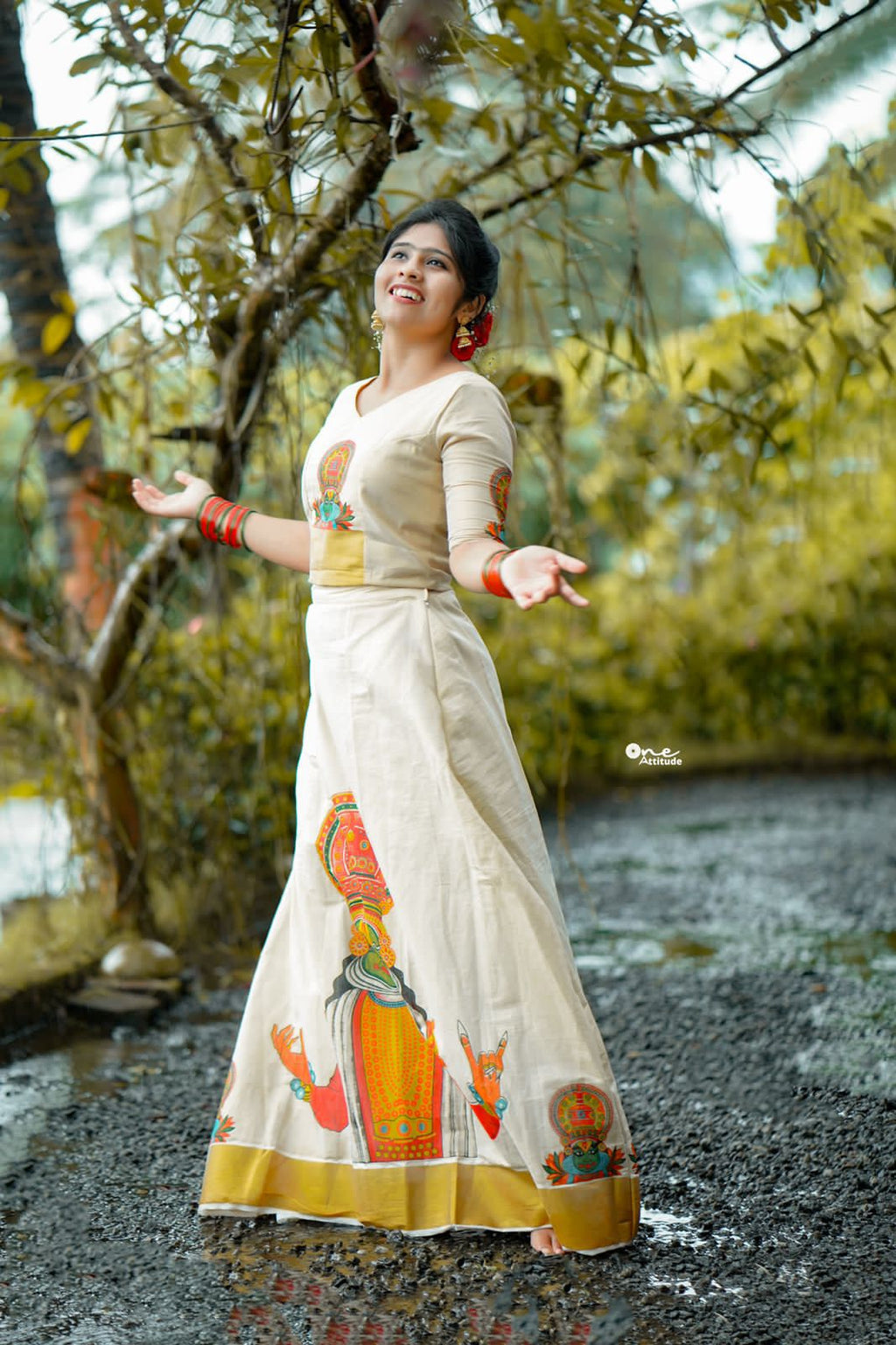 Kathakali Style Golden Tissue Pattu Pavada Material (4m)