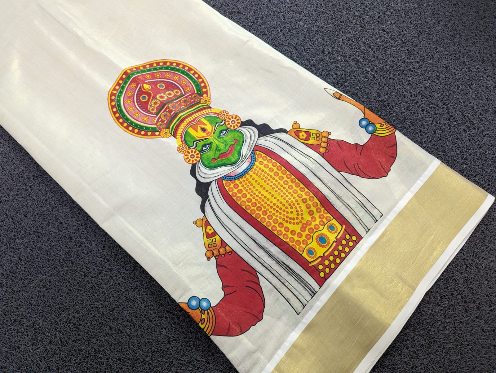 Kathakali Style Golden Tissue Pattu Pavada Material (4m)