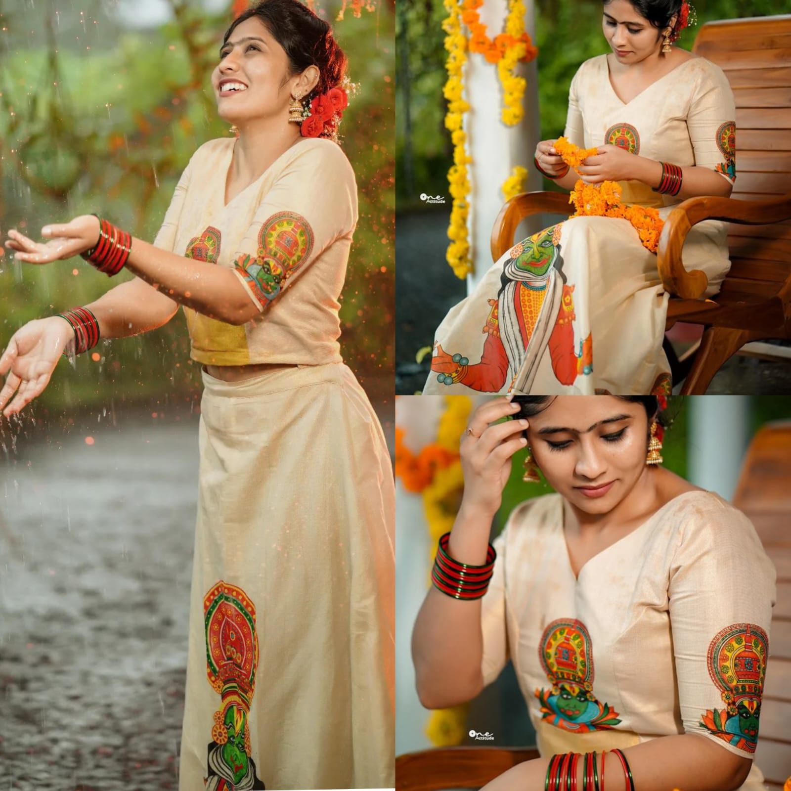 Kathakali Style Golden Tissue Pattu Pavada Material (4m)