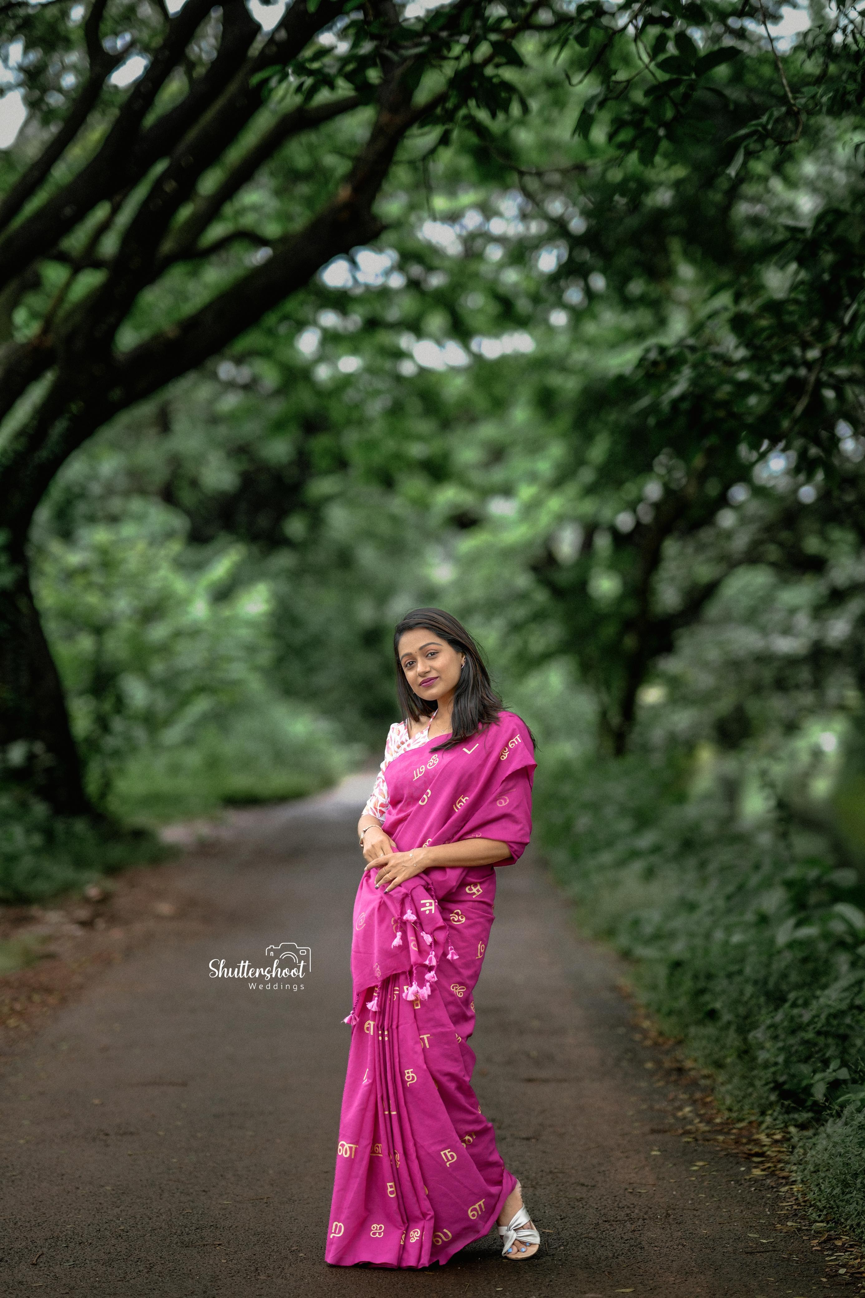 Tamil Letter Print Khadi Cotton Saree with Blouse