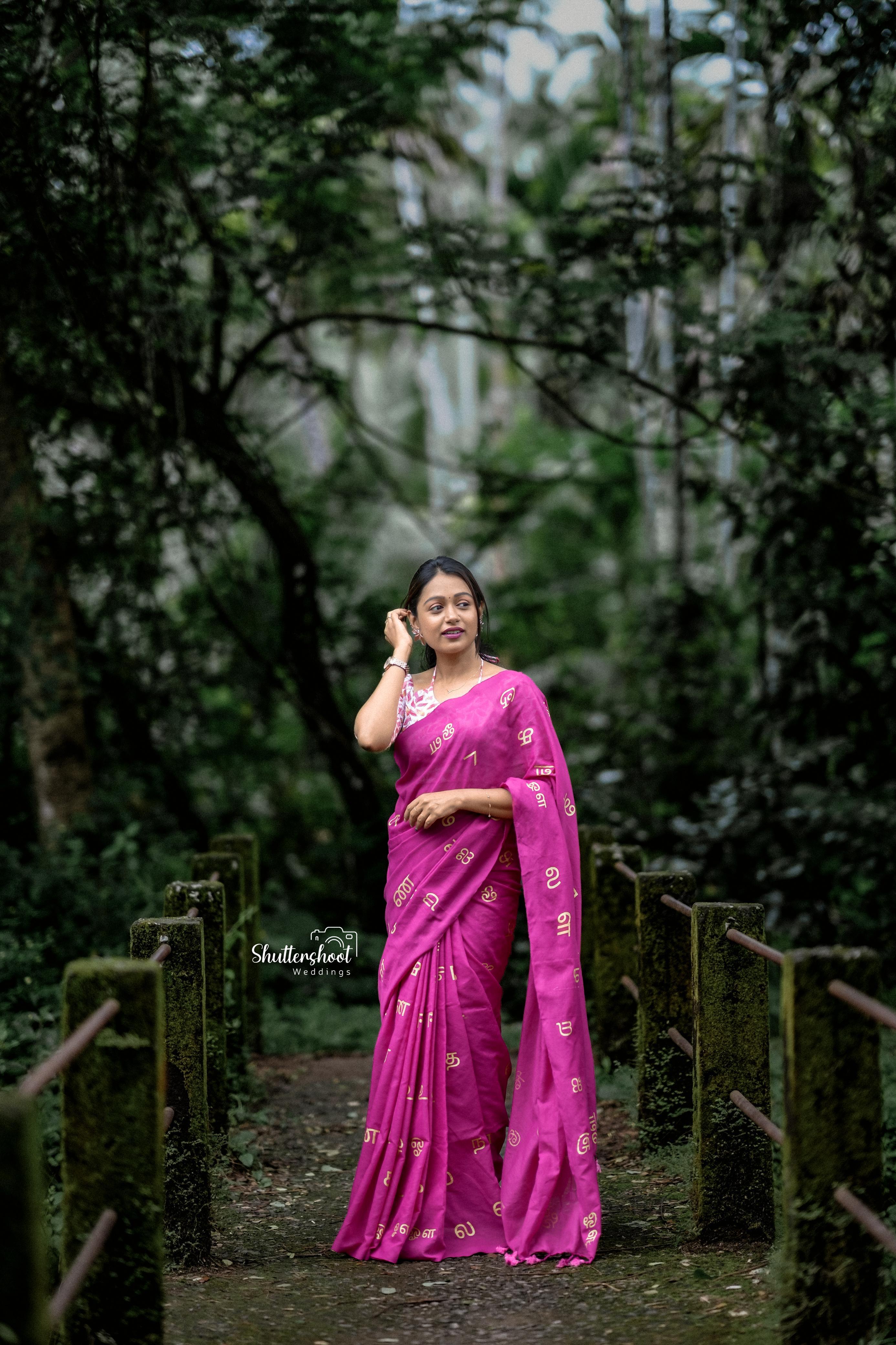Tamil Letter Print Khadi Cotton Saree with Blouse