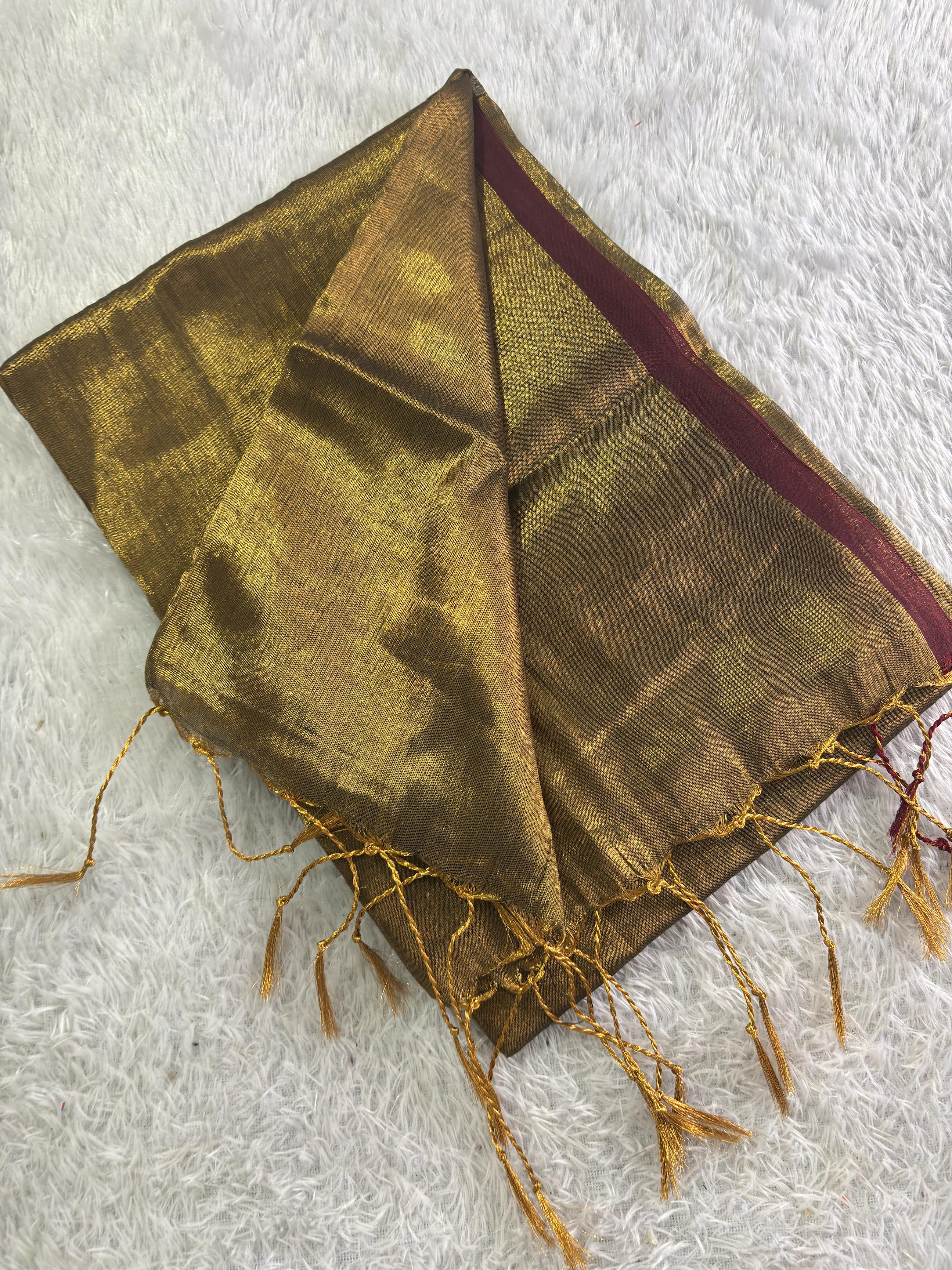 Red Border Golden Tissue Saree (6m)