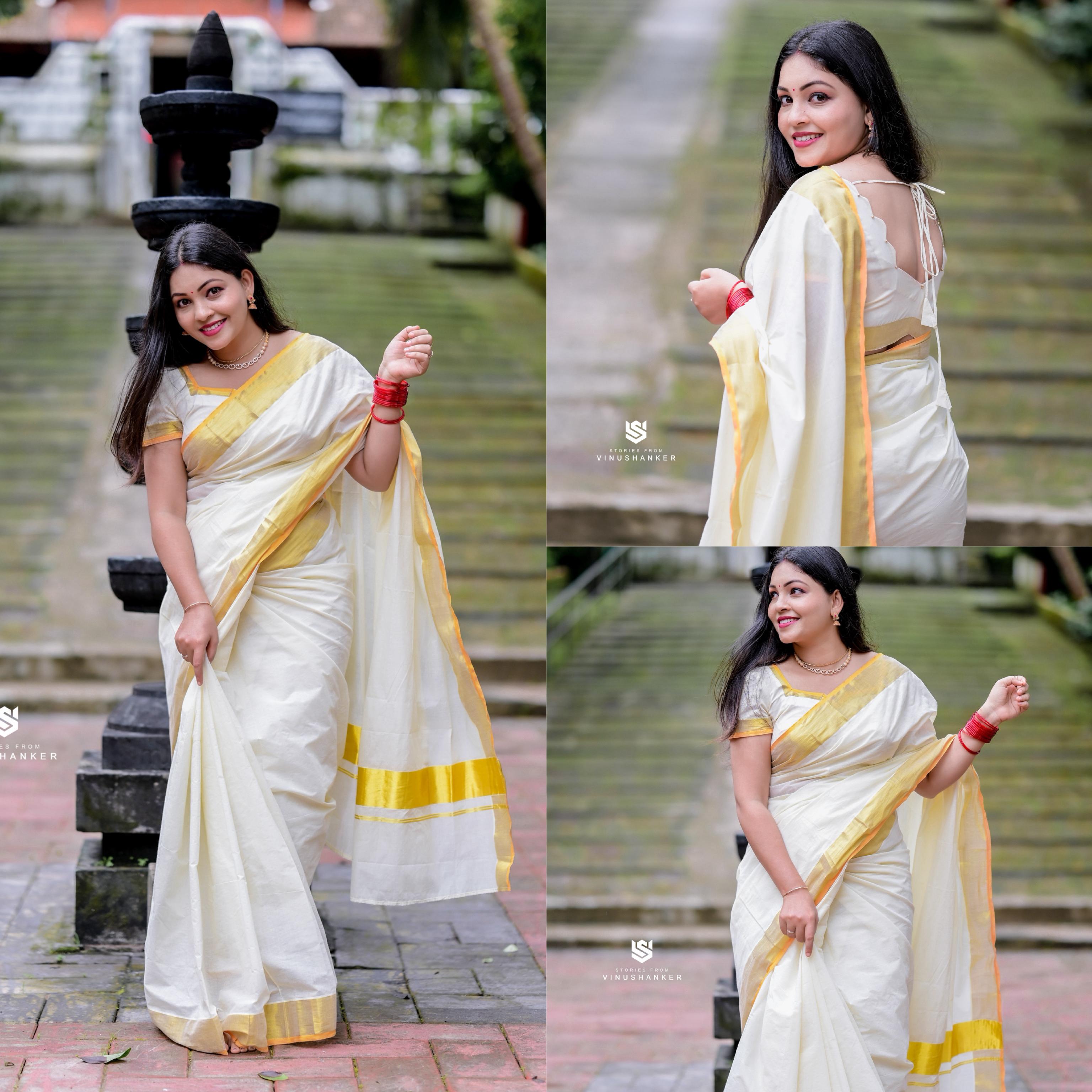 Plain Cotton Kasavu Saree