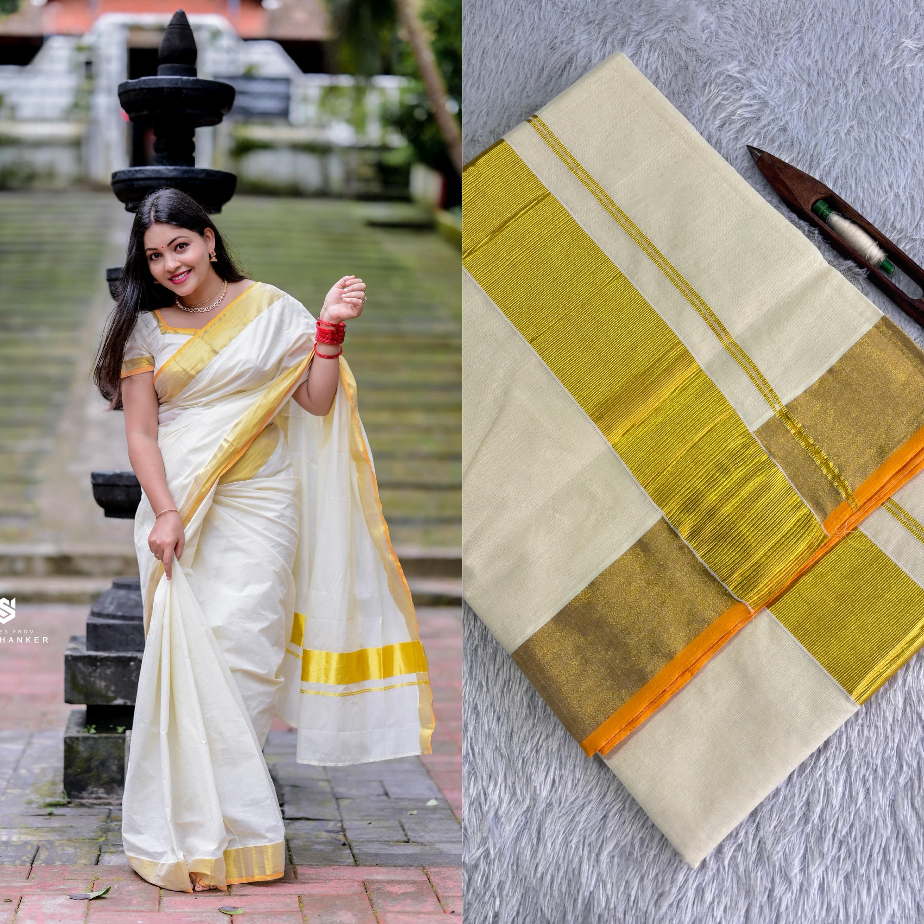 Plain Cotton Kasavu Saree