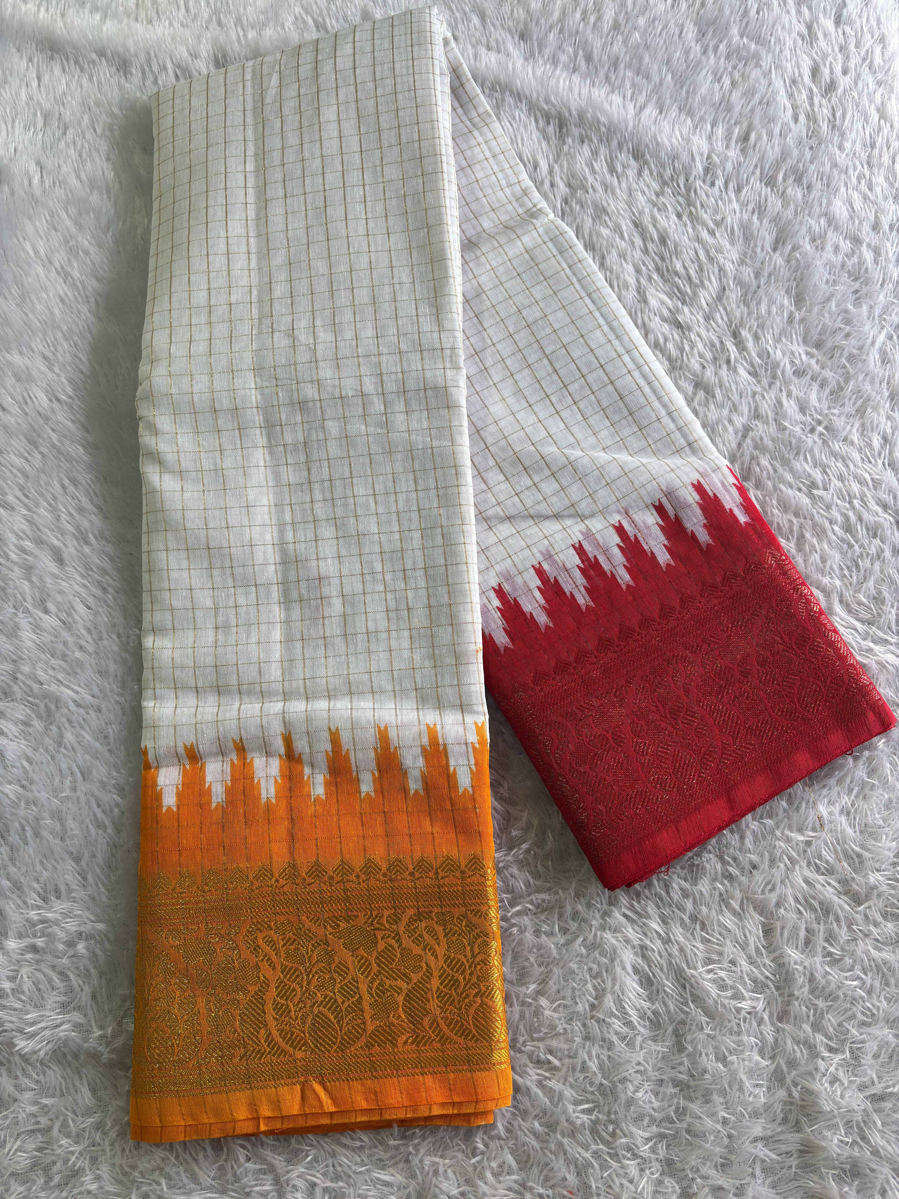 Ganga Jamuna Border Jari Checks Cotton Saree
