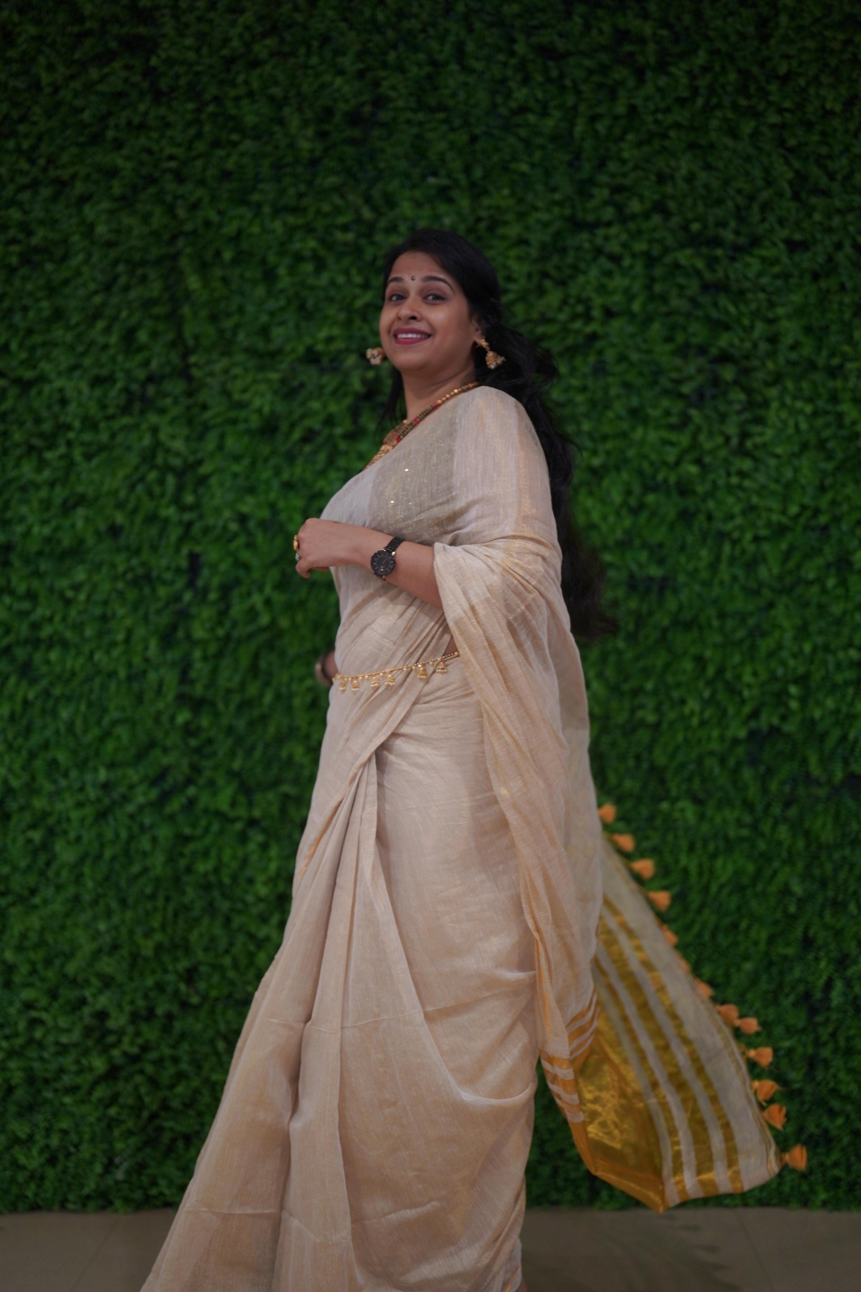 Luxury Linen Tissue Gold Saree