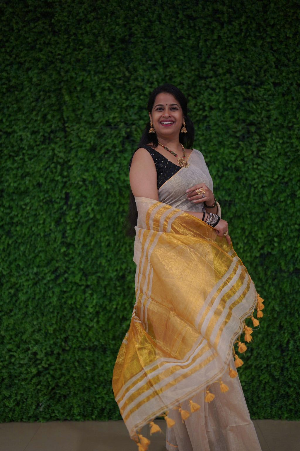 Luxury Linen Tissue Gold Saree