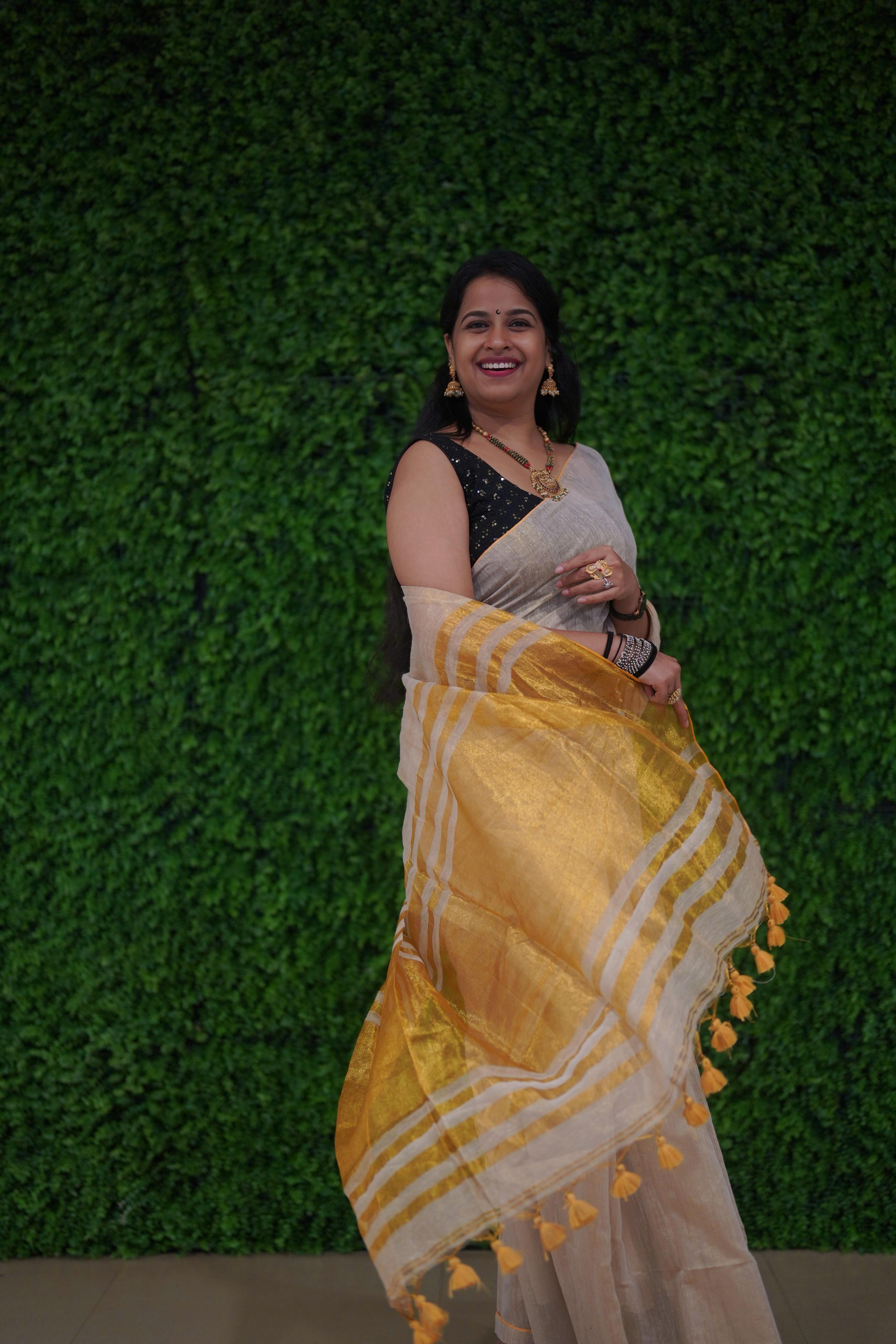 Luxury Linen Tissue Gold Saree