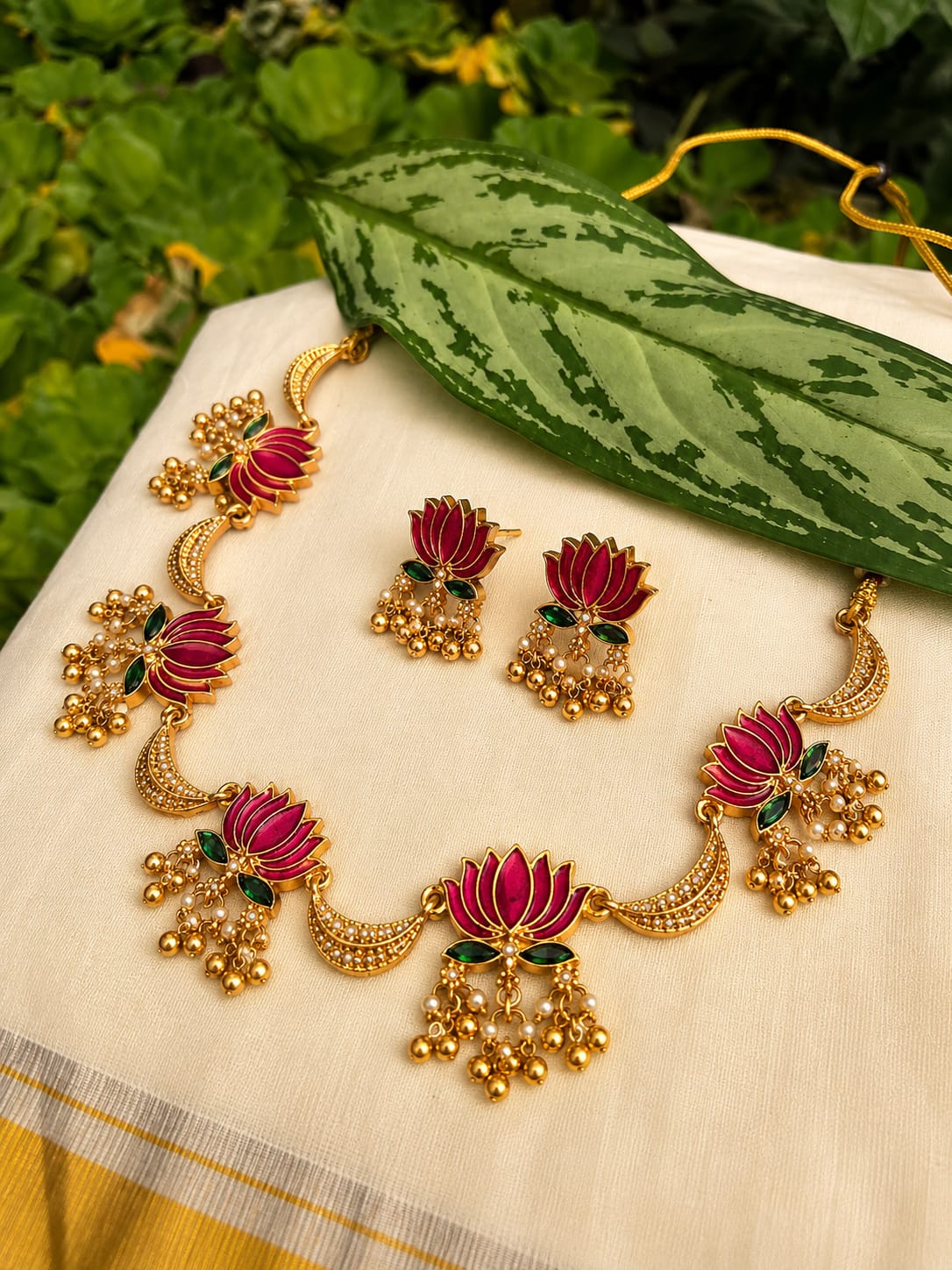 Lotus with half moon necklace